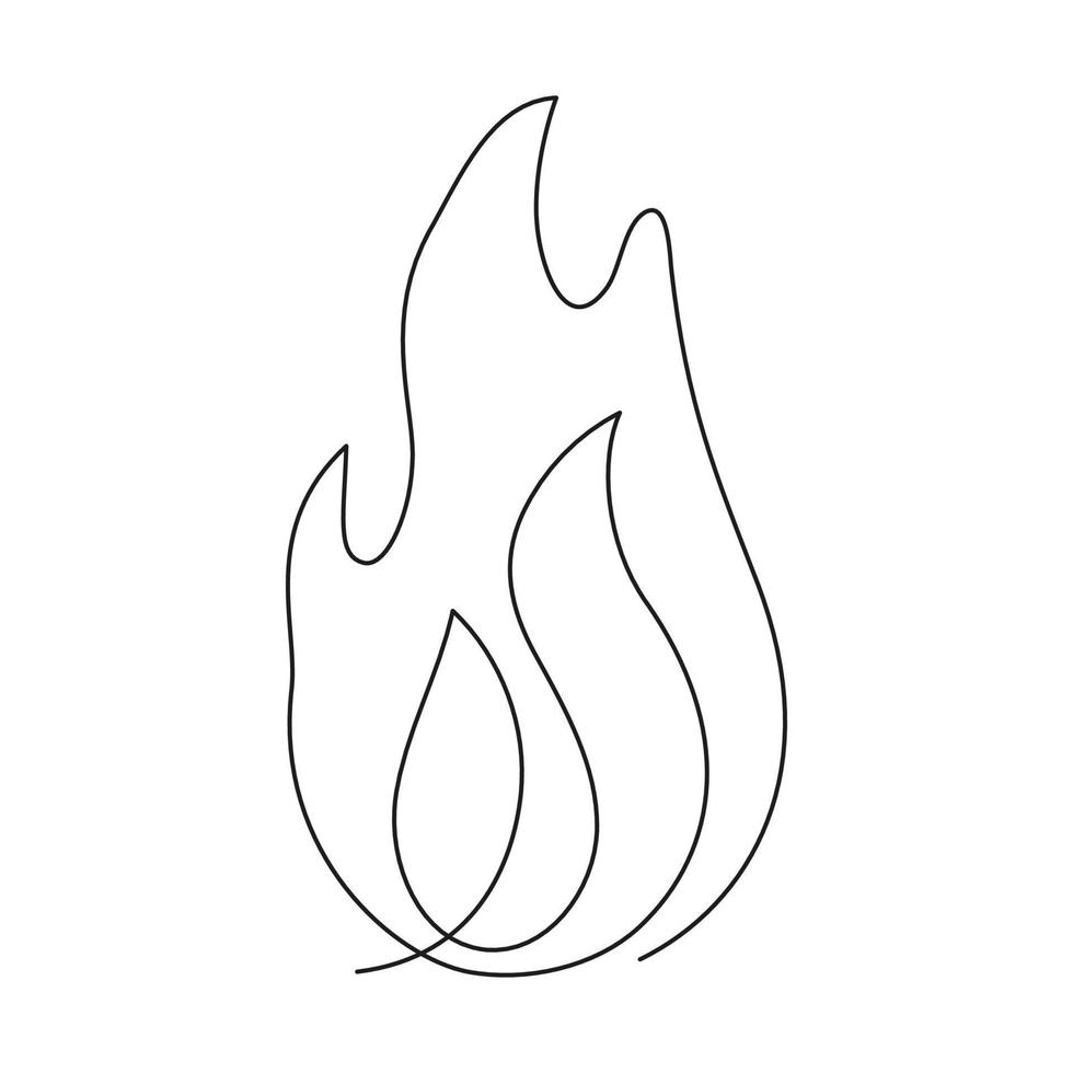 Fire continuous single art line drawing. Flame shape, bonfire, gas icon. Vector illustration