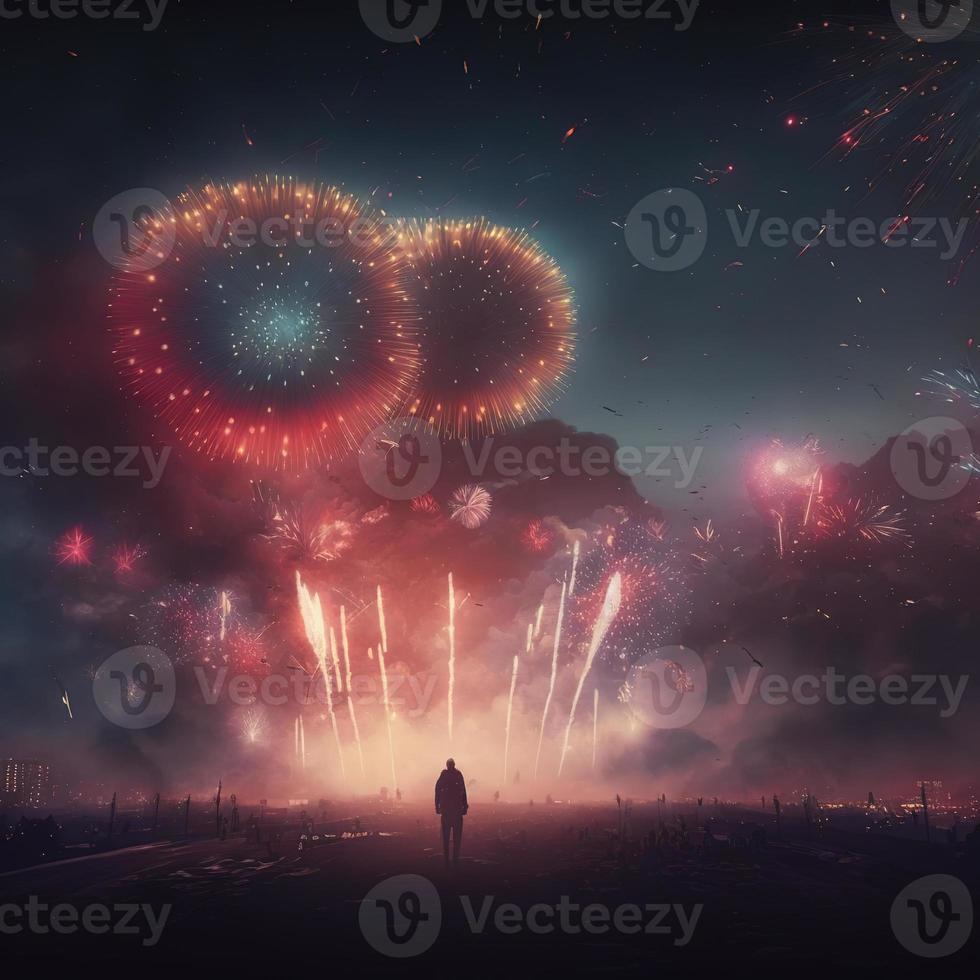 Realistic colorful fireworks. AI render. photo