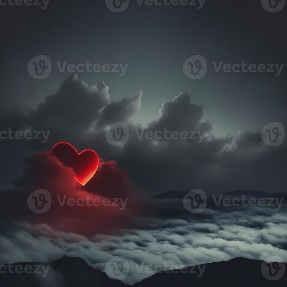 Heart in the storm. AI render photo