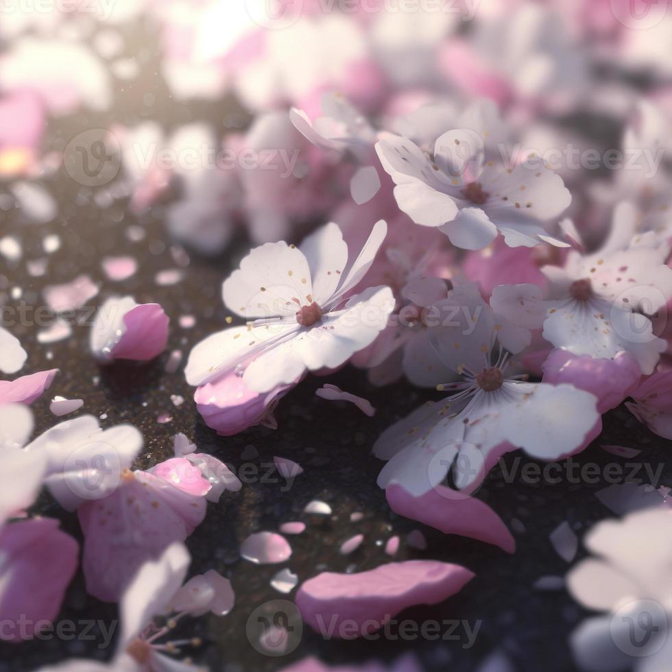 Pink cherry petals. AI render photo