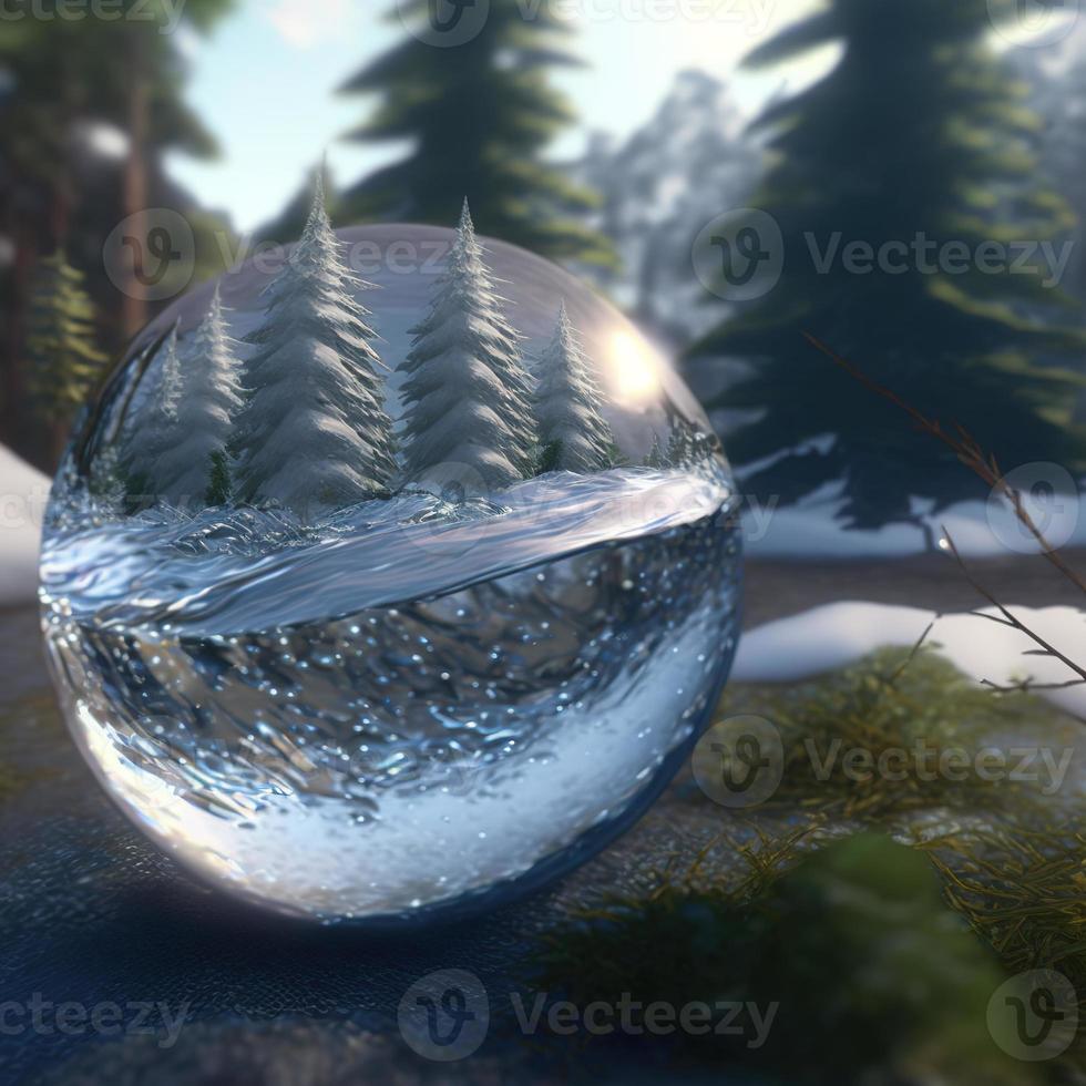 Ice Christmas ball. AI render. photo