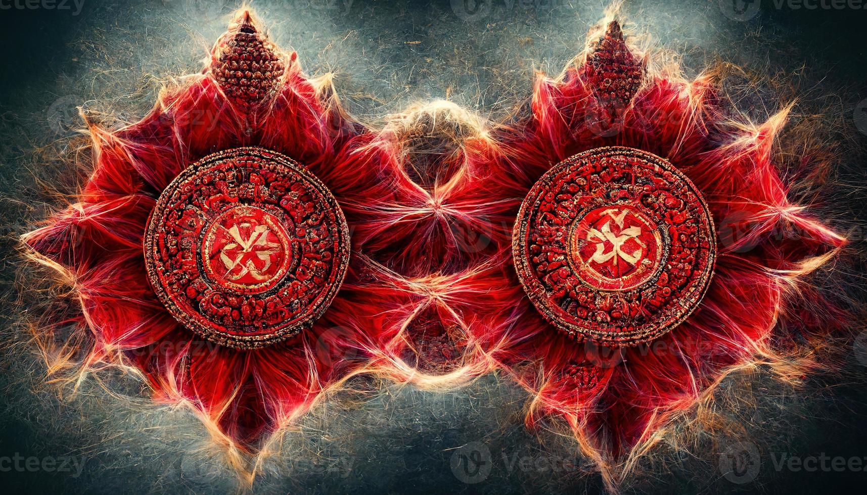 Red amulet, mandala. AI render. photo
