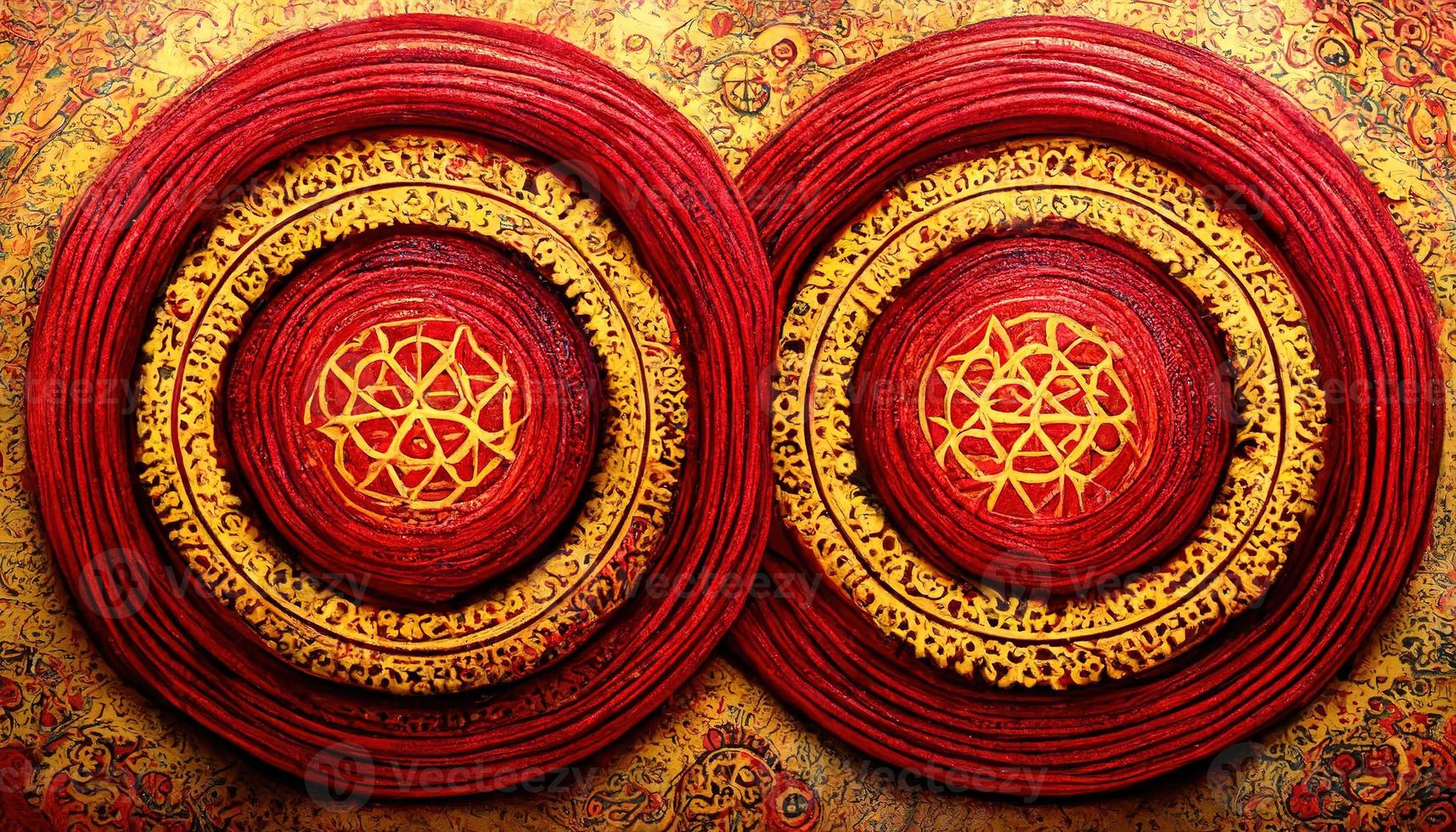 Red amulet, mandala. AI render. photo