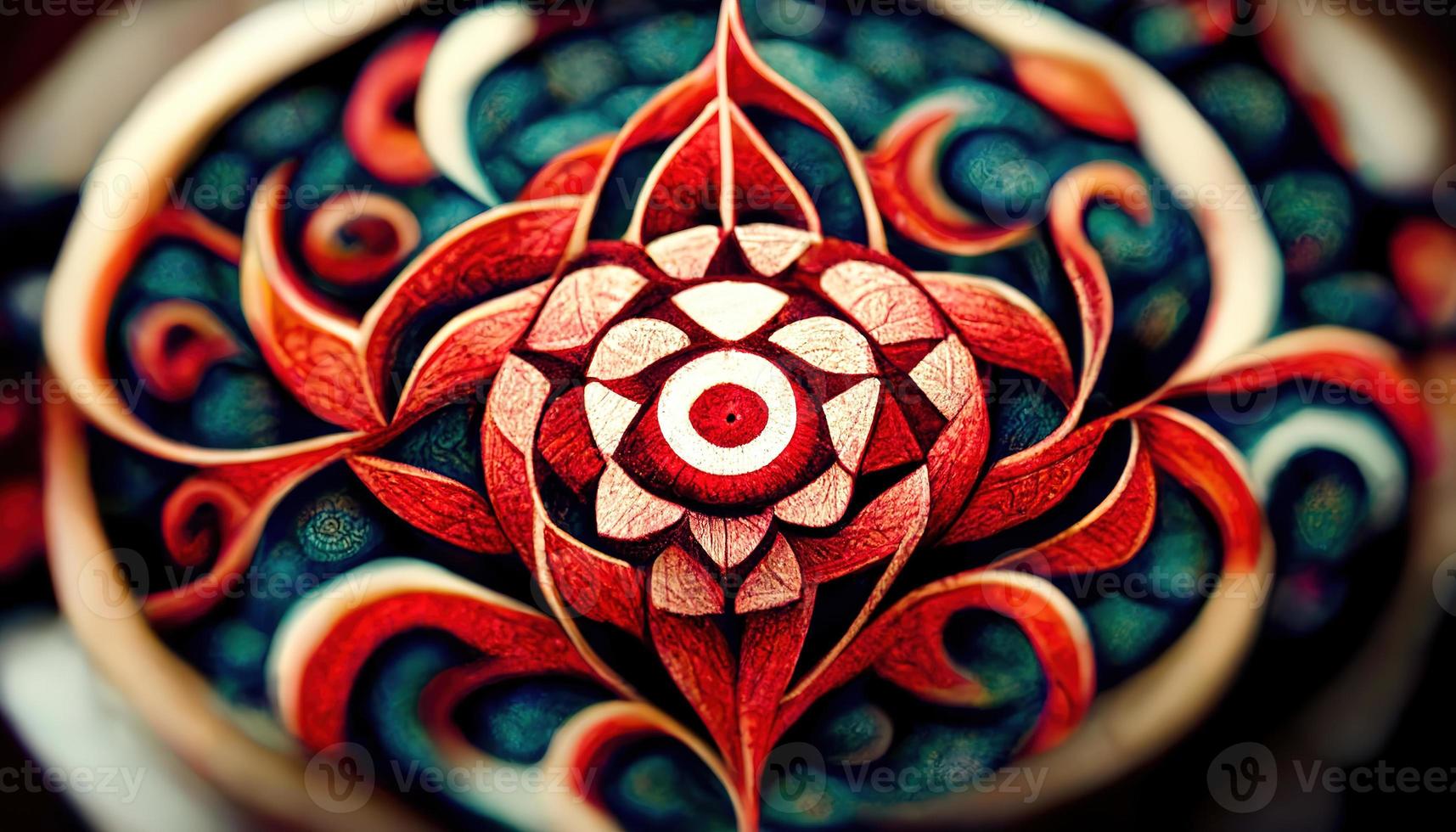 Red amulet, mandala. AI render. photo