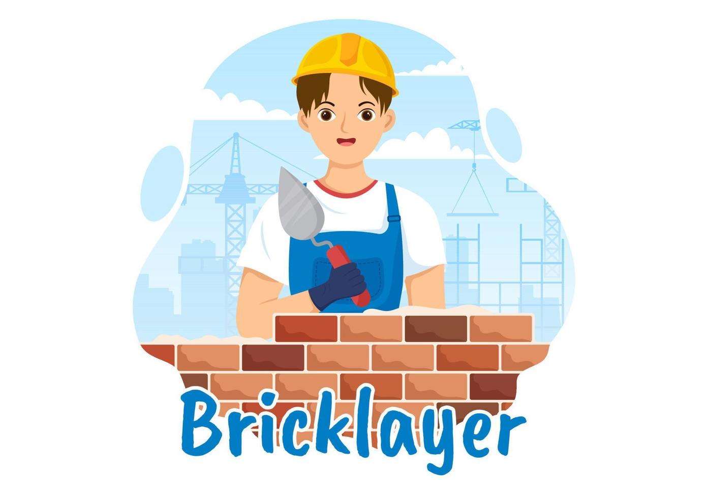 Bricklayer Worker Illustration with People Construction and Laying Bricks for Building a Wall in Flat Cartoon Hand Drawn Landing Page Templates vector