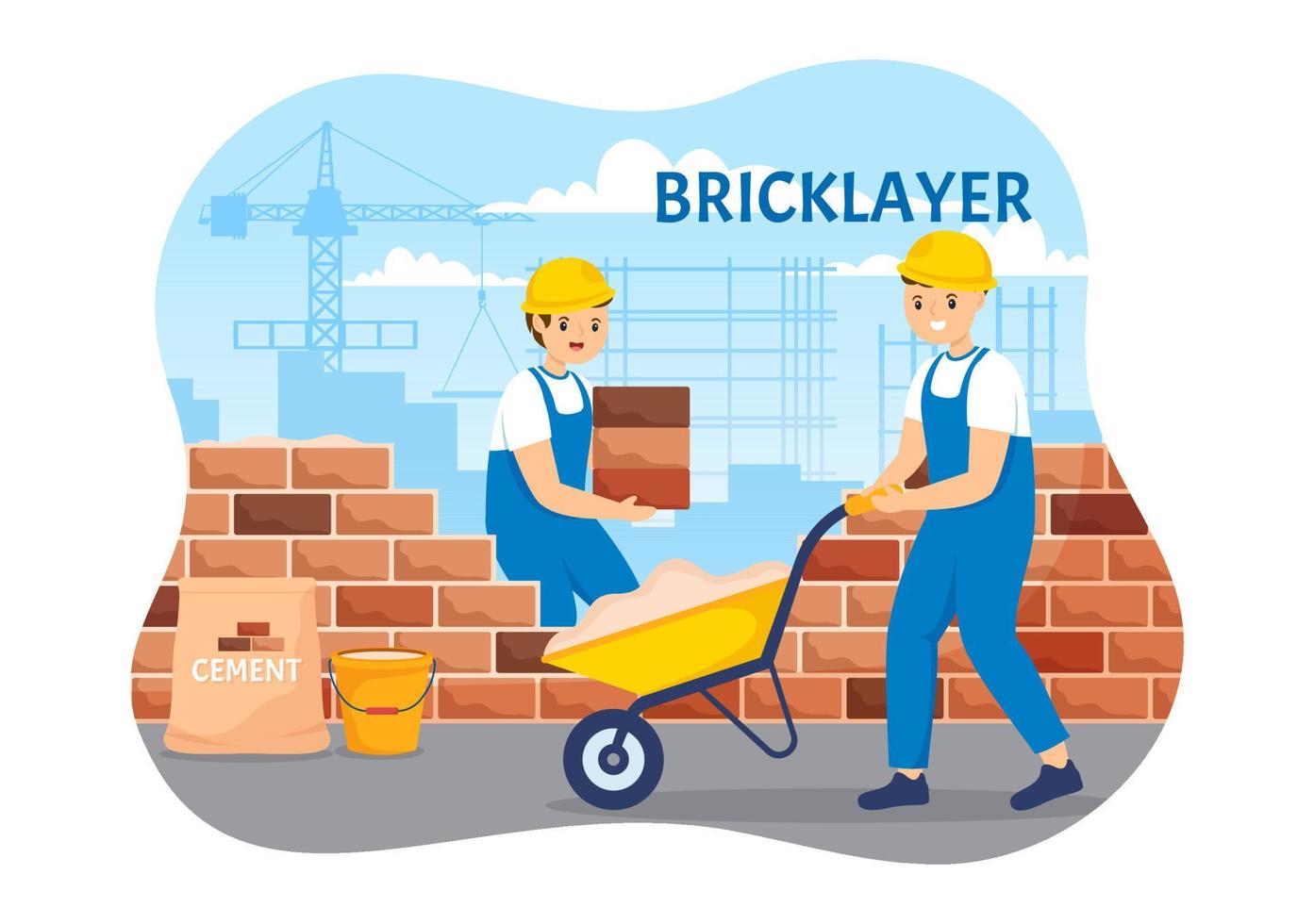 Bricklayer Worker Illustration with People Construction and Laying Bricks for Building a Wall in Flat Cartoon Hand Drawn Landing Page Templates vector