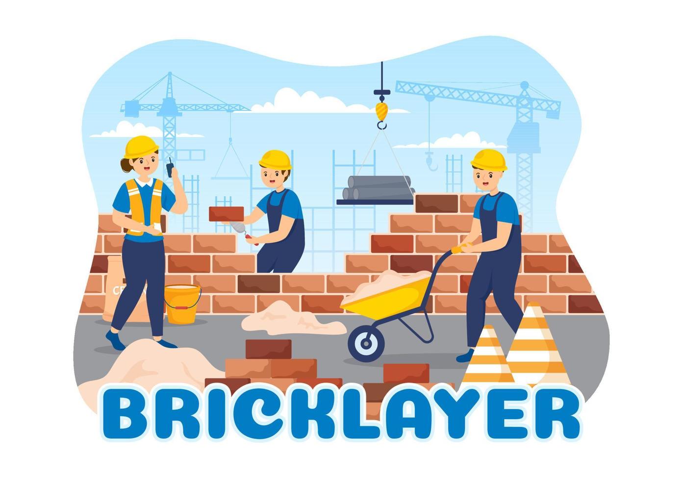 Bricklayer Worker Illustration with People Construction and Laying Bricks for Building a Wall in Flat Cartoon Hand Drawn Landing Page Templates vector