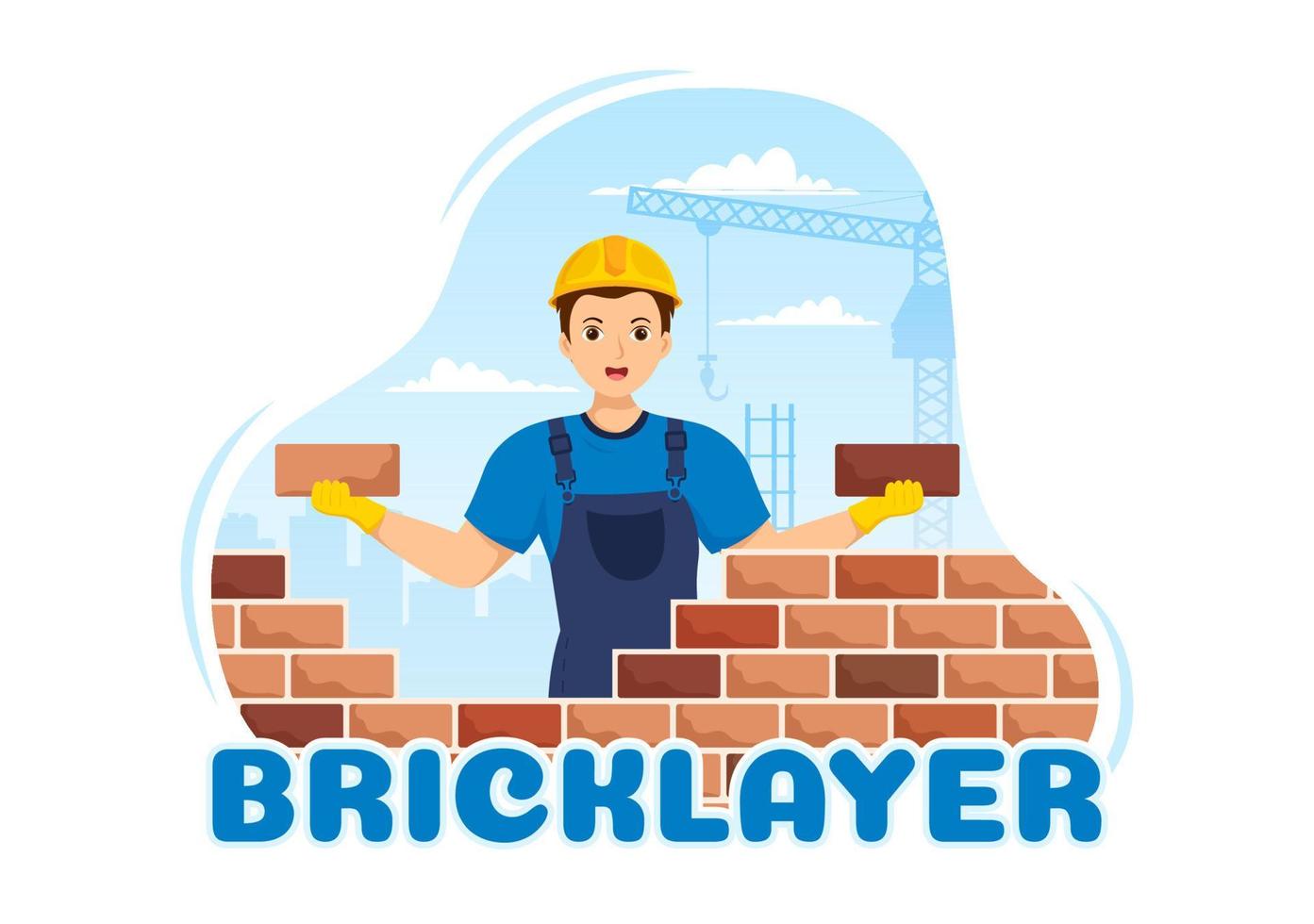 Bricklayer Worker Illustration with People Construction and Laying Bricks for Building a Wall in Flat Cartoon Hand Drawn Landing Page Templates vector