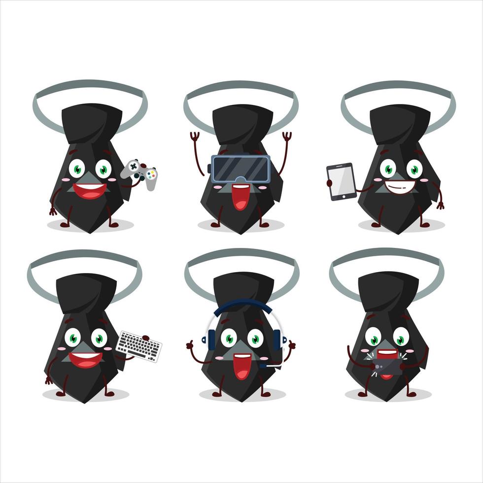 Black tie cartoon character are playing games with various cute emoticons vector