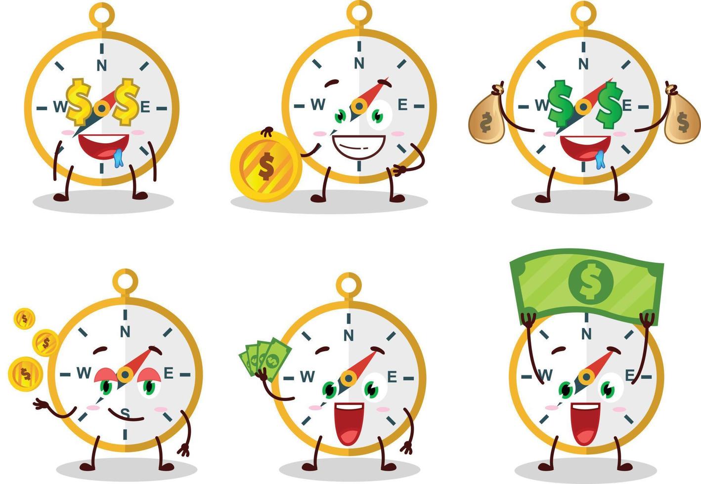 Compass cartoon character with cute emoticon bring money vector