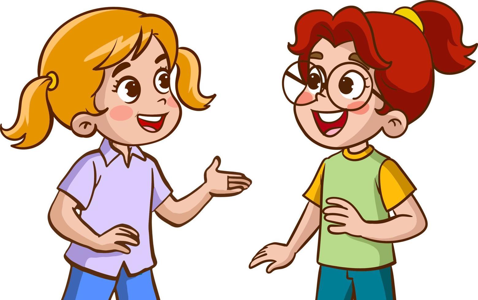 contento linda niños chico y niña hablando cada otra caricatura vector