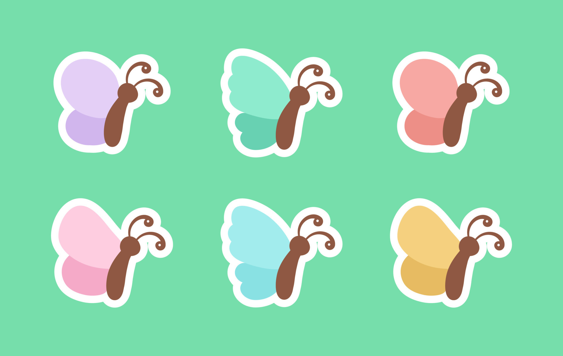 Cute butterfly stickers illustration set. Pretty vector butterflies