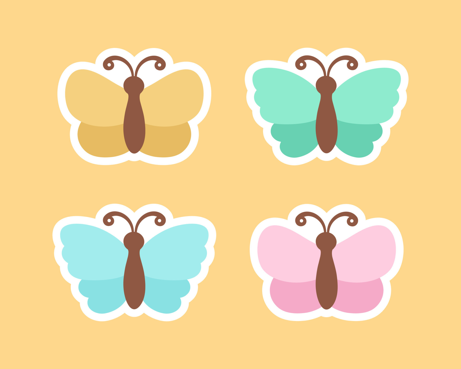 Cute butterfly stickers illustration set. Pretty vector butterflies
