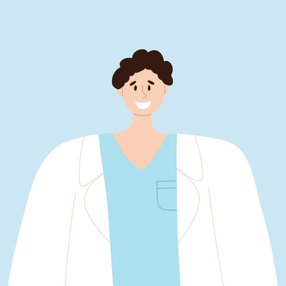 Avatar of a doctor, paramedic, veterinarian. A man in a white coat. Vector illustration. Flat style.