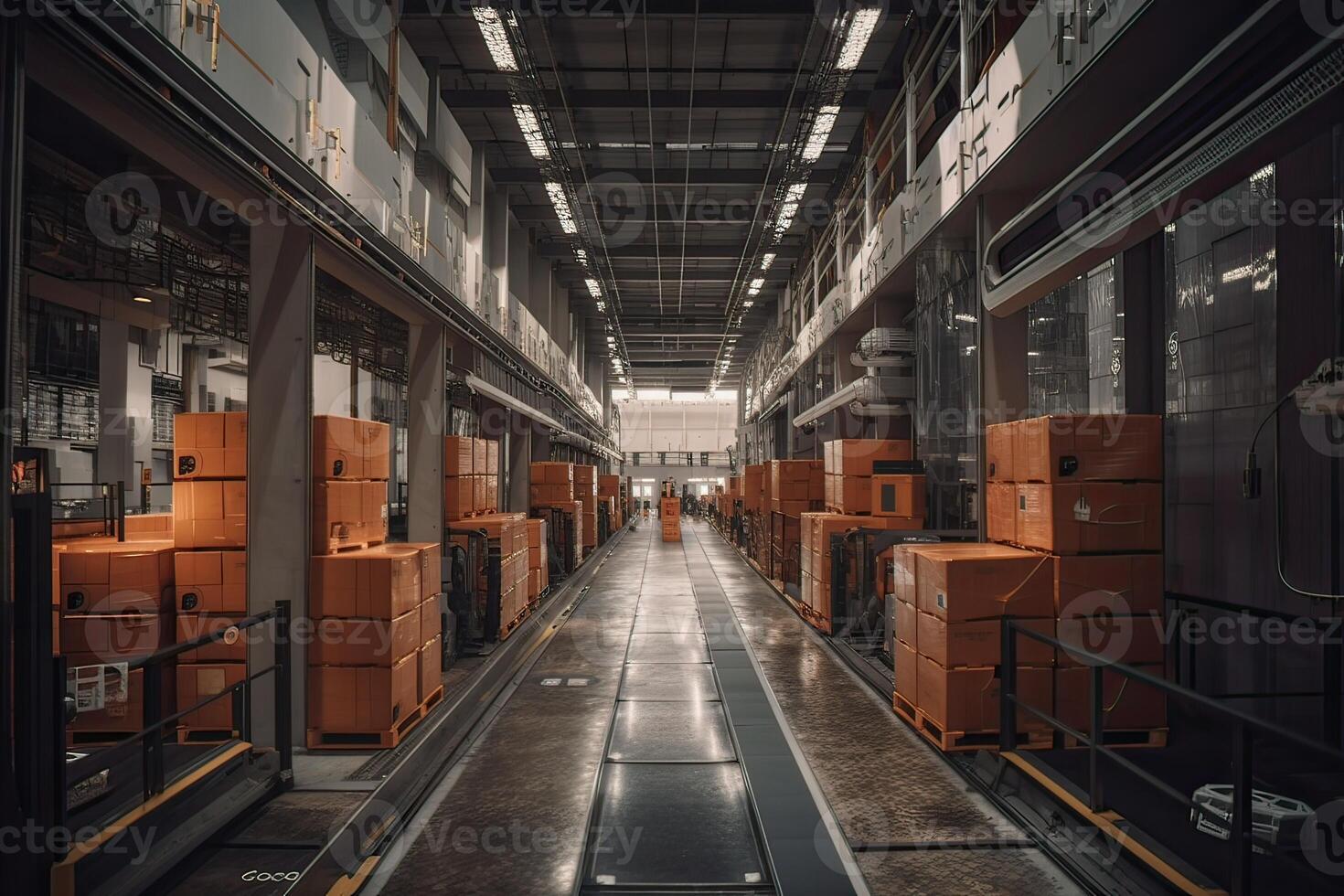 Autonomous Robot transportation in warehouses, Warehouse automation concept. . photo