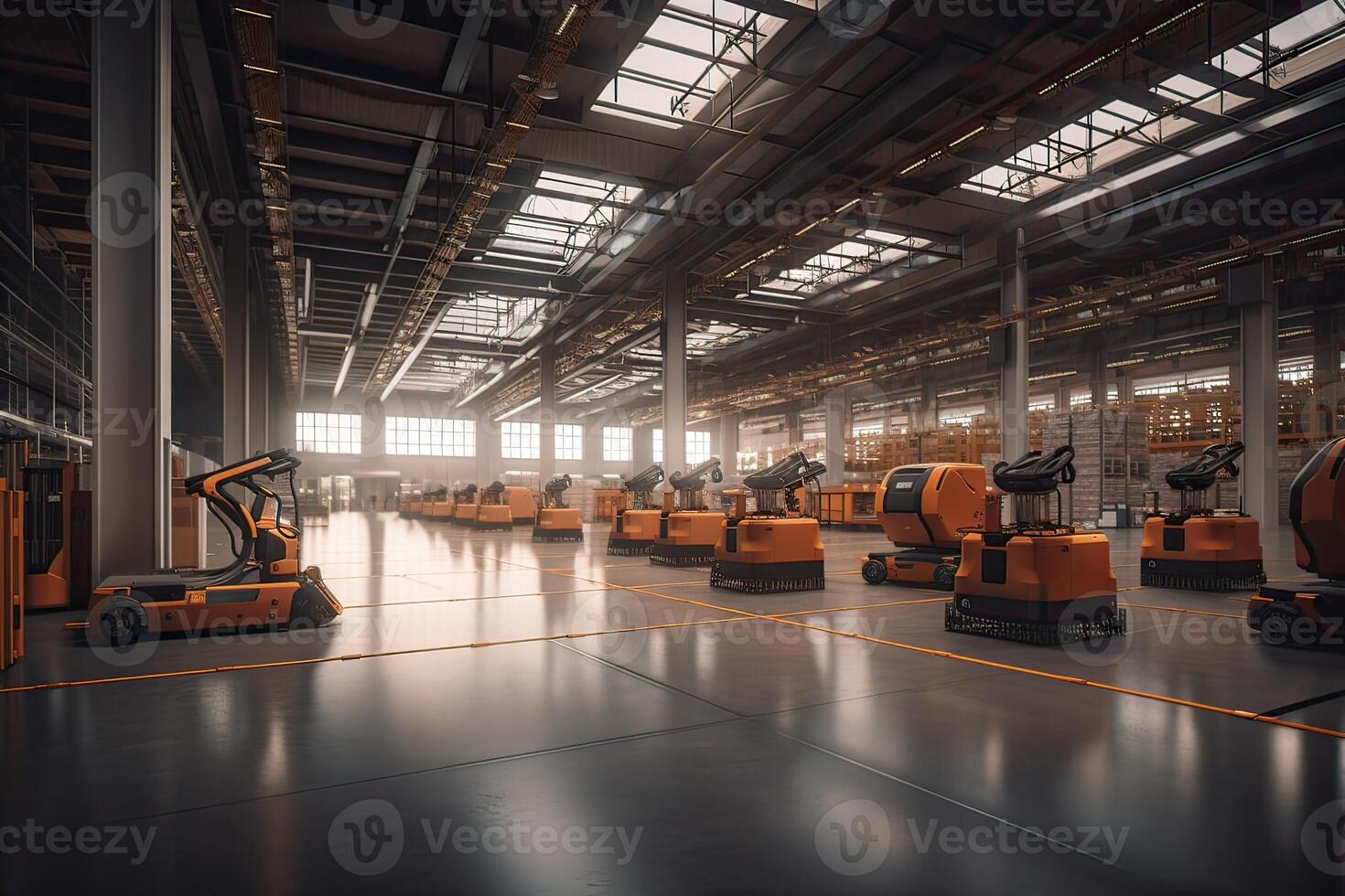 Autonomous Robot transportation in warehouses, Warehouse automation concept. . photo