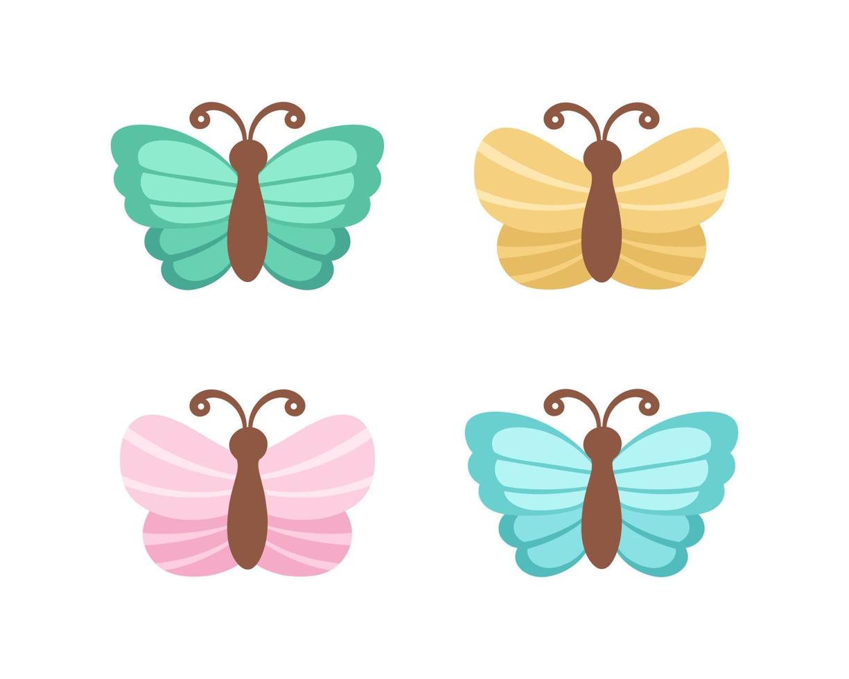 Simple butterfly icon illustration set isolated on white background. Pretty vector butterflies with spring and summer palette for kids.