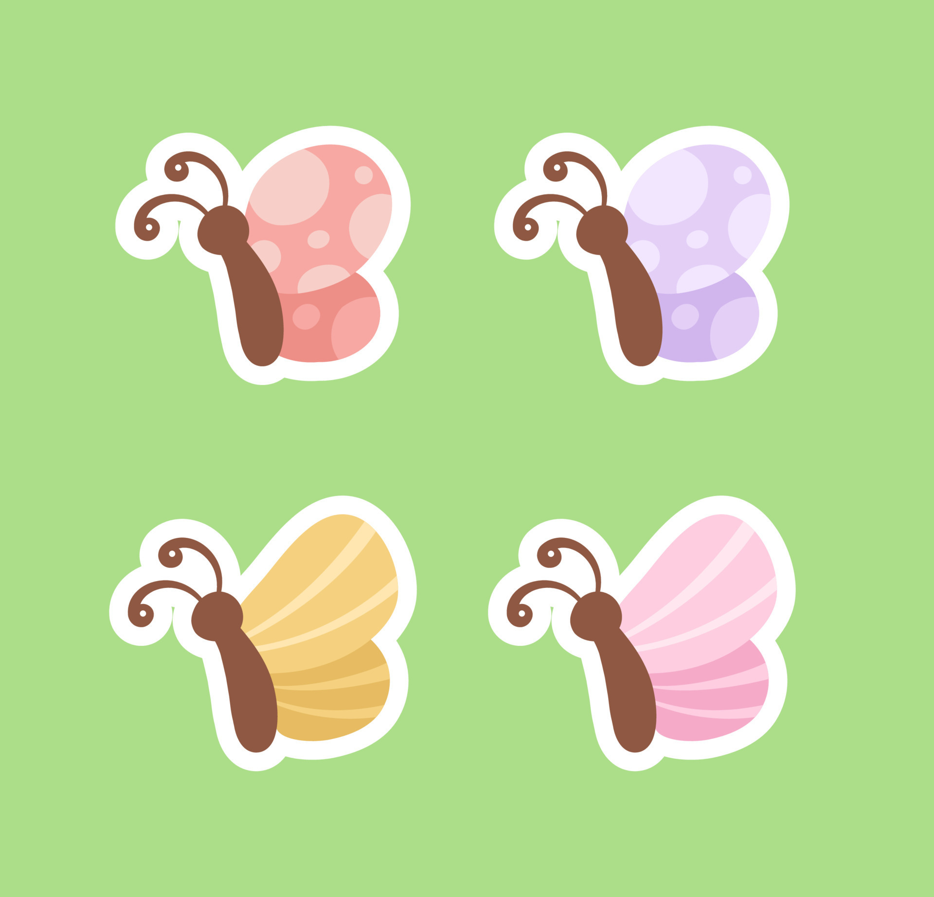 Cute butterfly stickers illustration set. Pretty vector butterflies