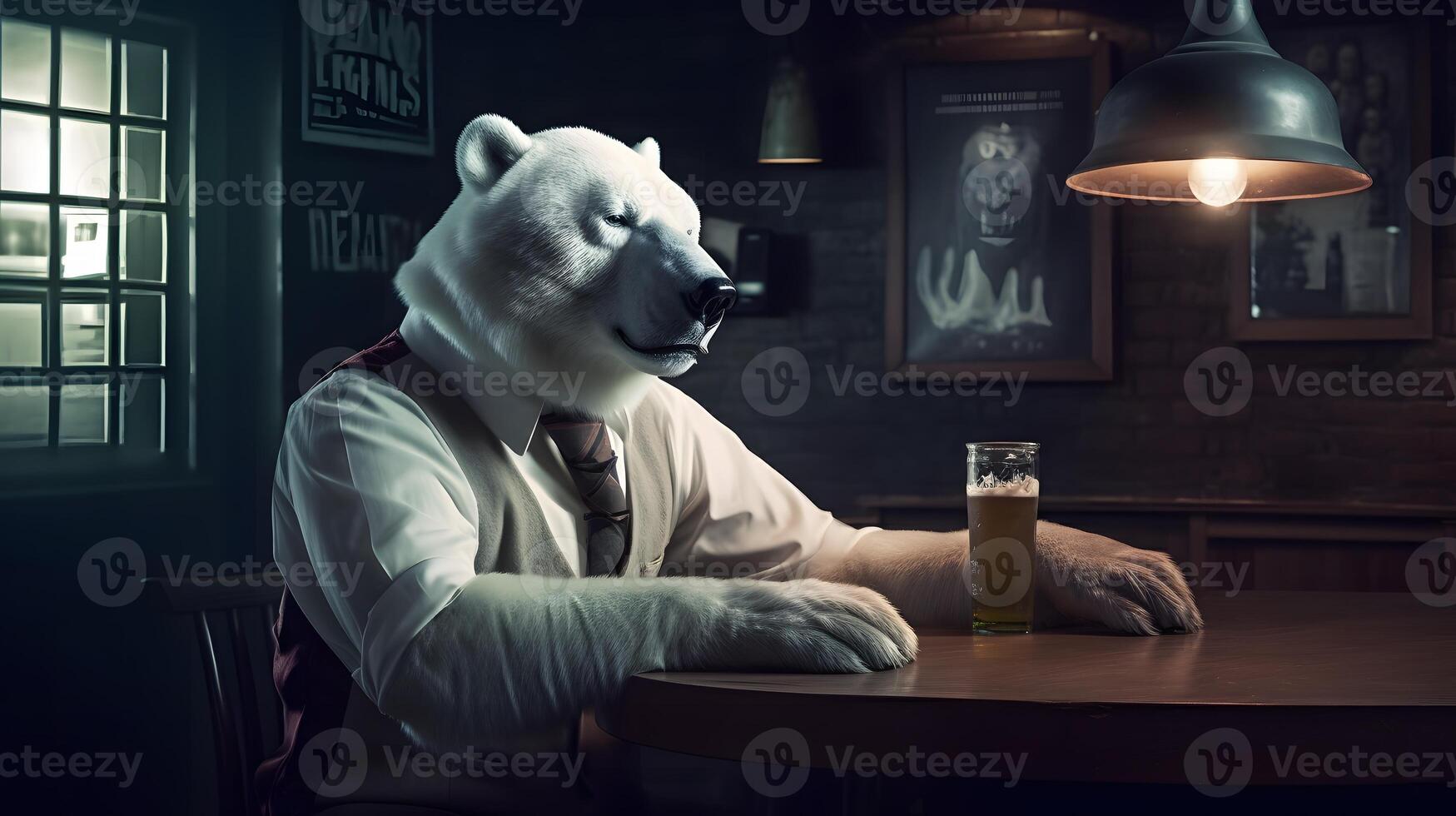 bear drinking some beer in the bar - photo