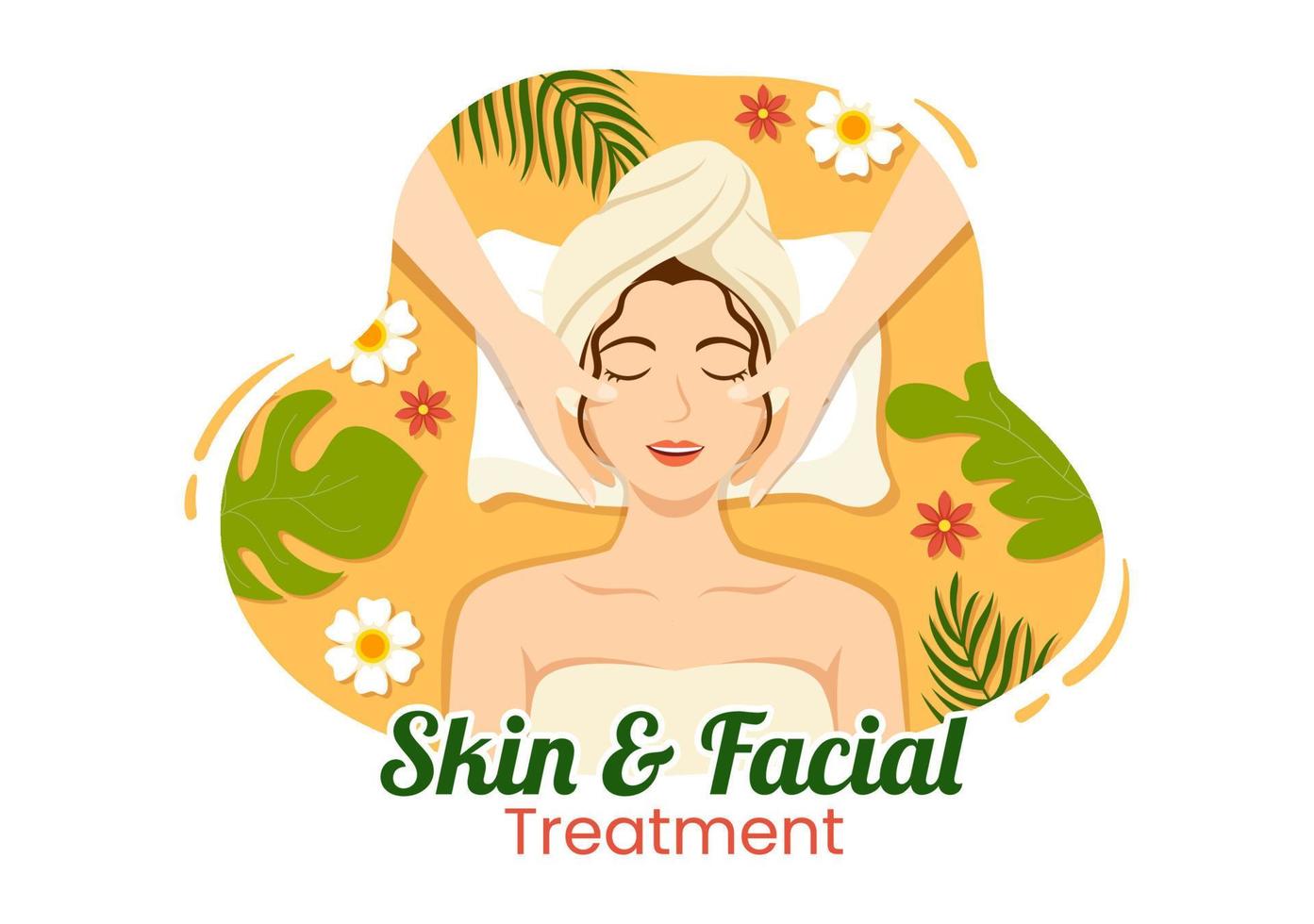 Facial and Skin Treatment Illustration with Women Skin Care, Anti Age Procedure, Massage or SPA Wellness in Flat Cartoon Hand Drawn Templates vector