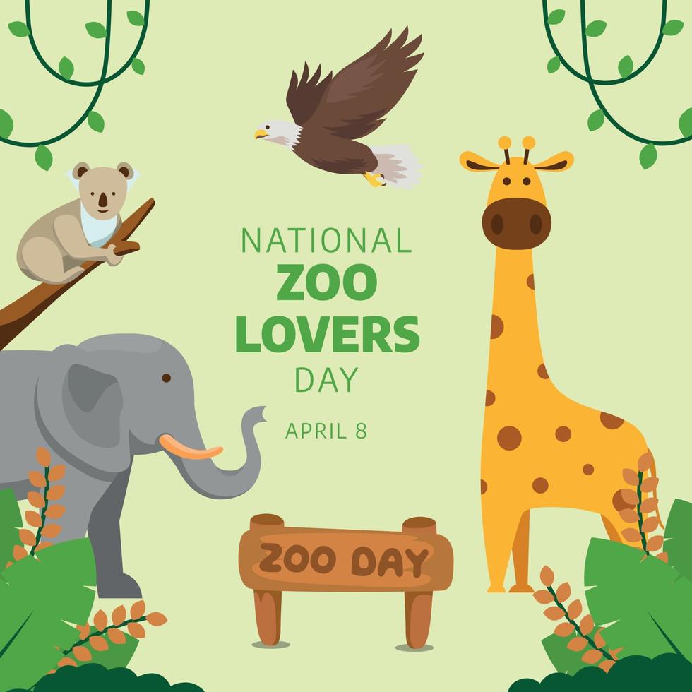 National zoo lovers day vector illustration. National zoo lovers day with elephant giraffe eagle and koala bear