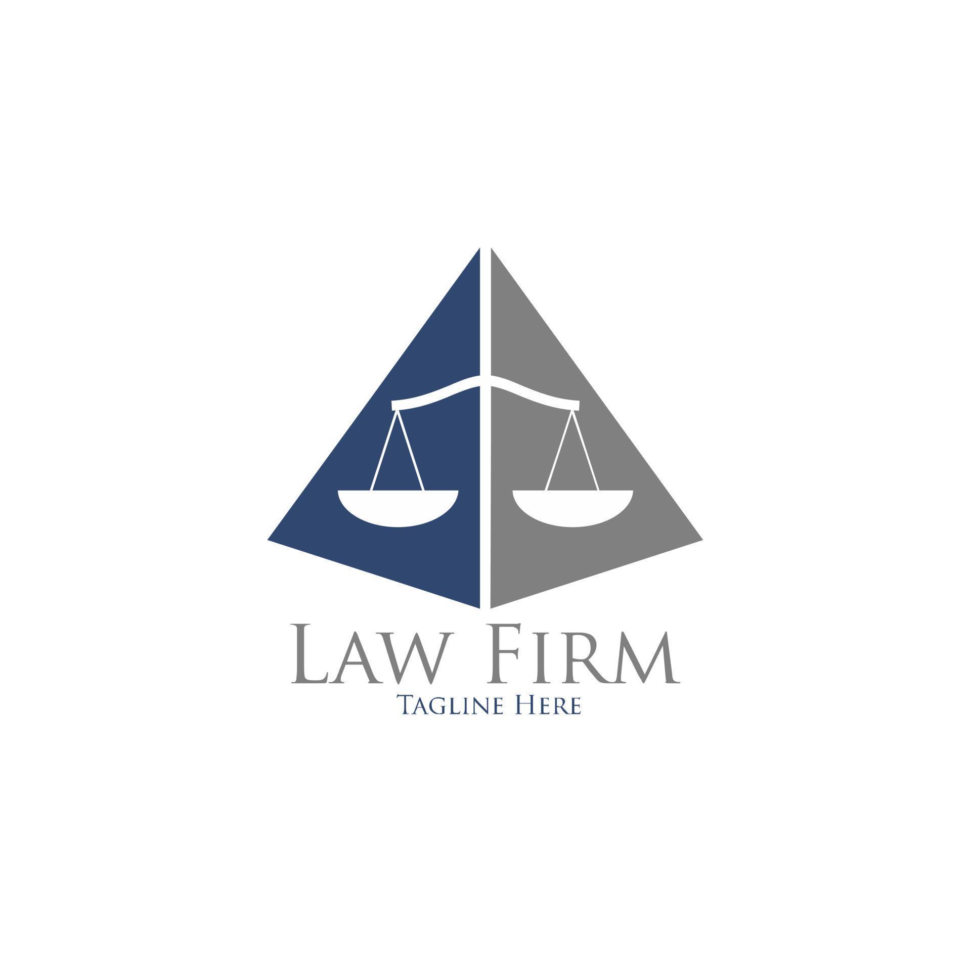 Law firm logo. Legal group sign. Weight scales, book and pillar icon