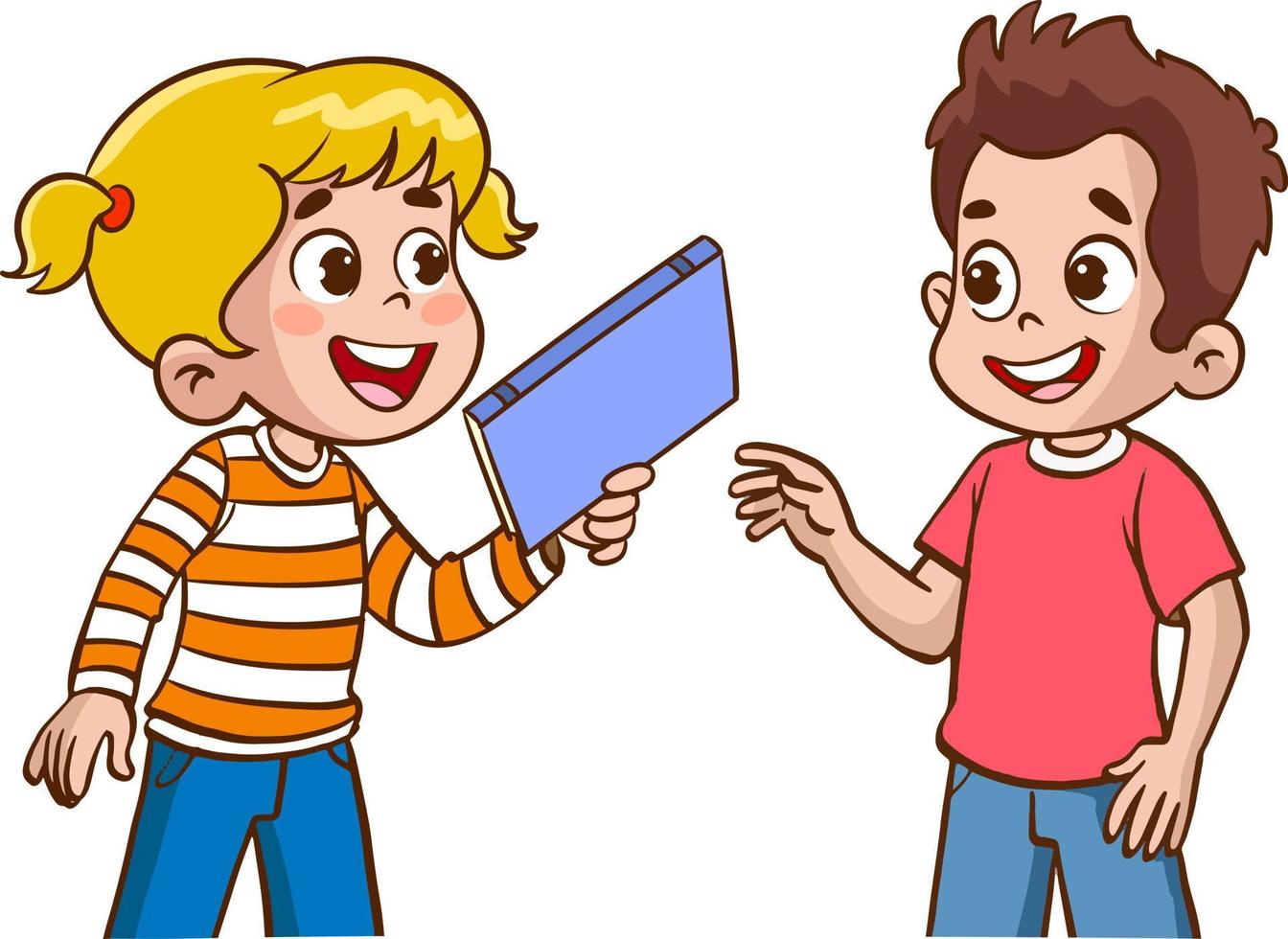 children giving book to friend vector illustration
