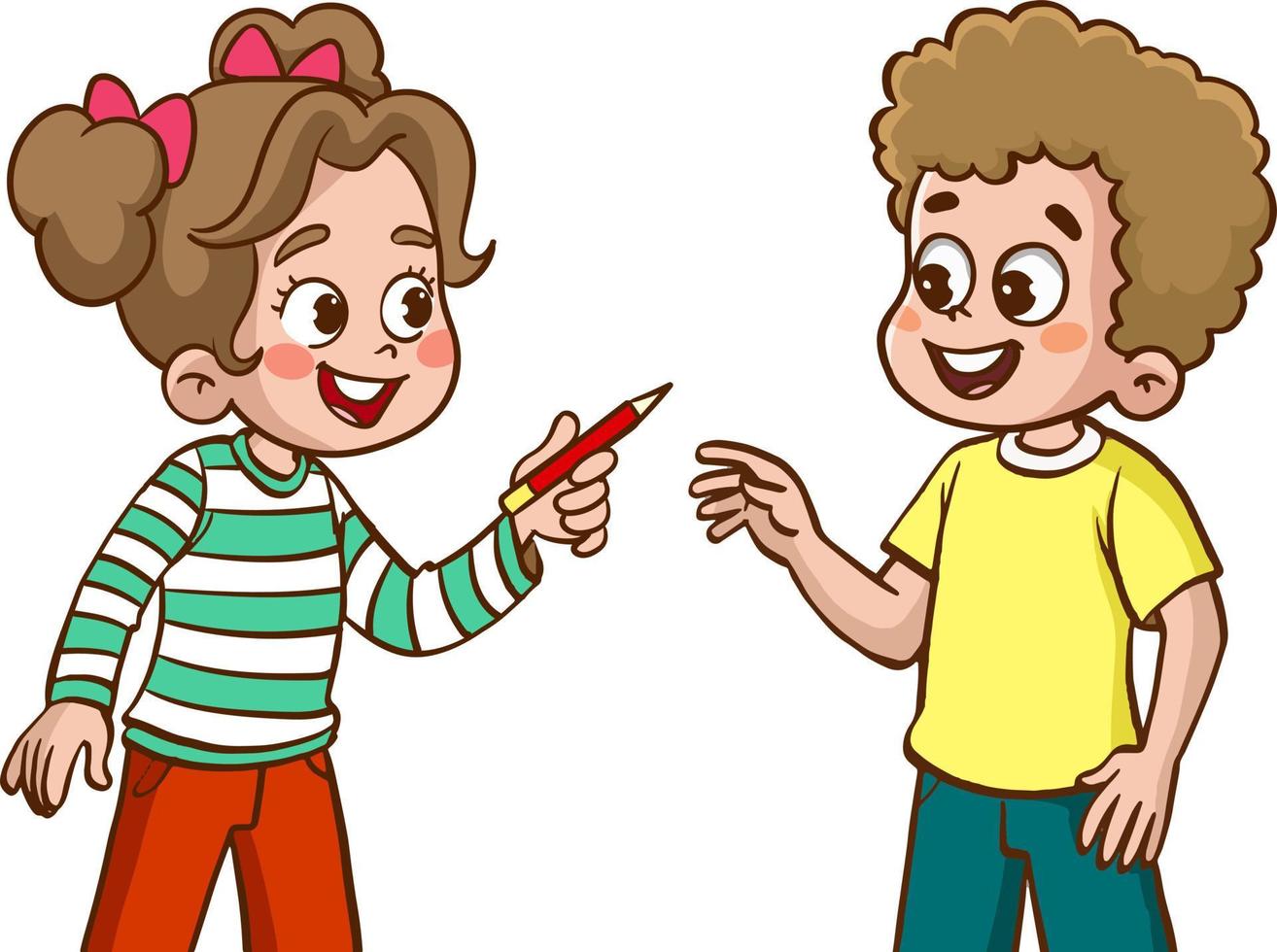 children giving pen to friend vector illustration