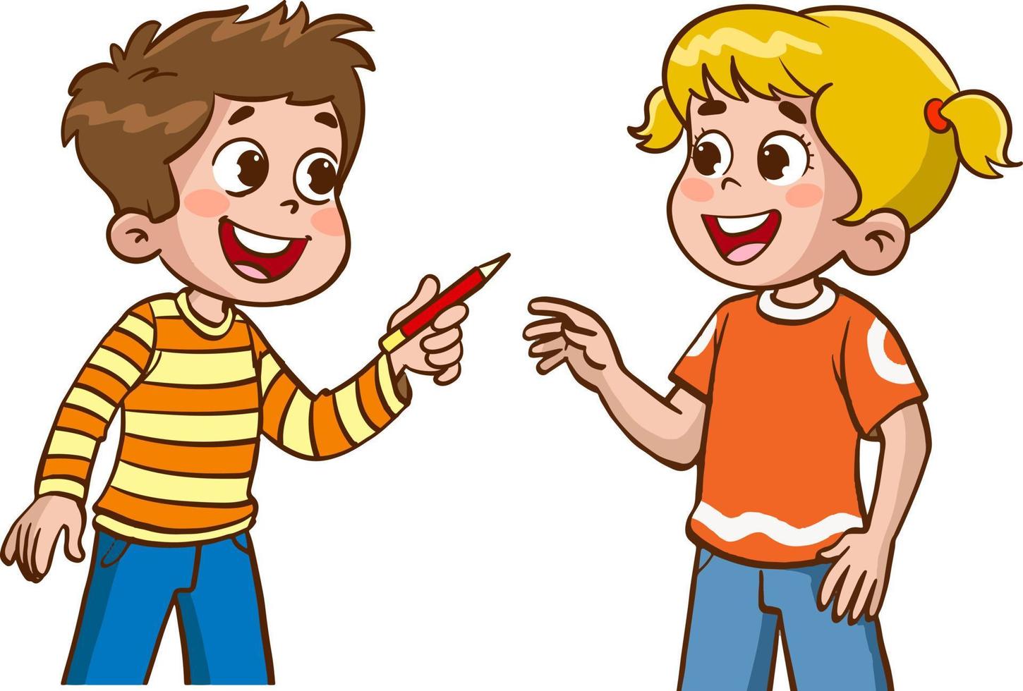 children giving pen to friend vector illustration