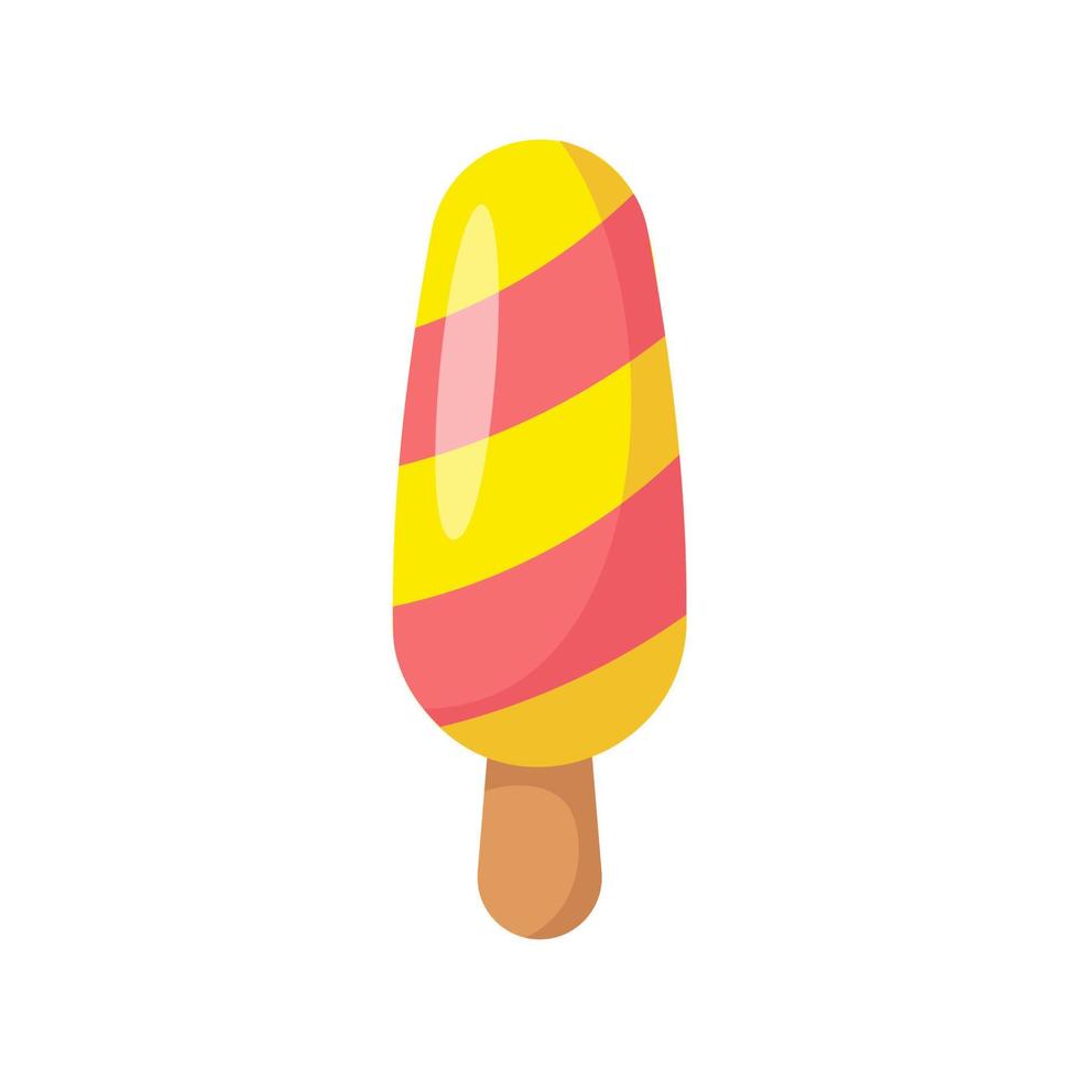 Ice cream, fruit ice on stick on white background. Refreshing summer sweet dessert. Street food. Flat illustration of cold ice cream vector icon for web design