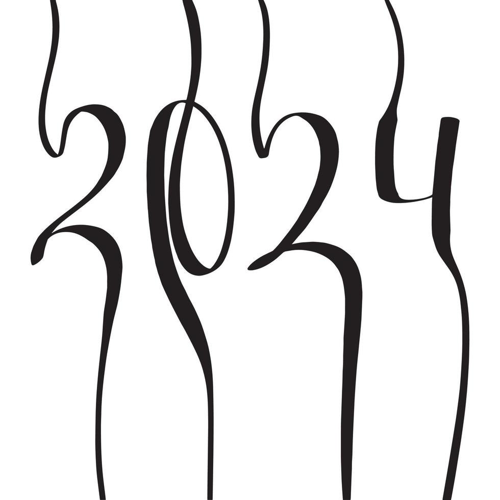 Handwriting 2024 square composition. Line art hand drawn illustration. vector