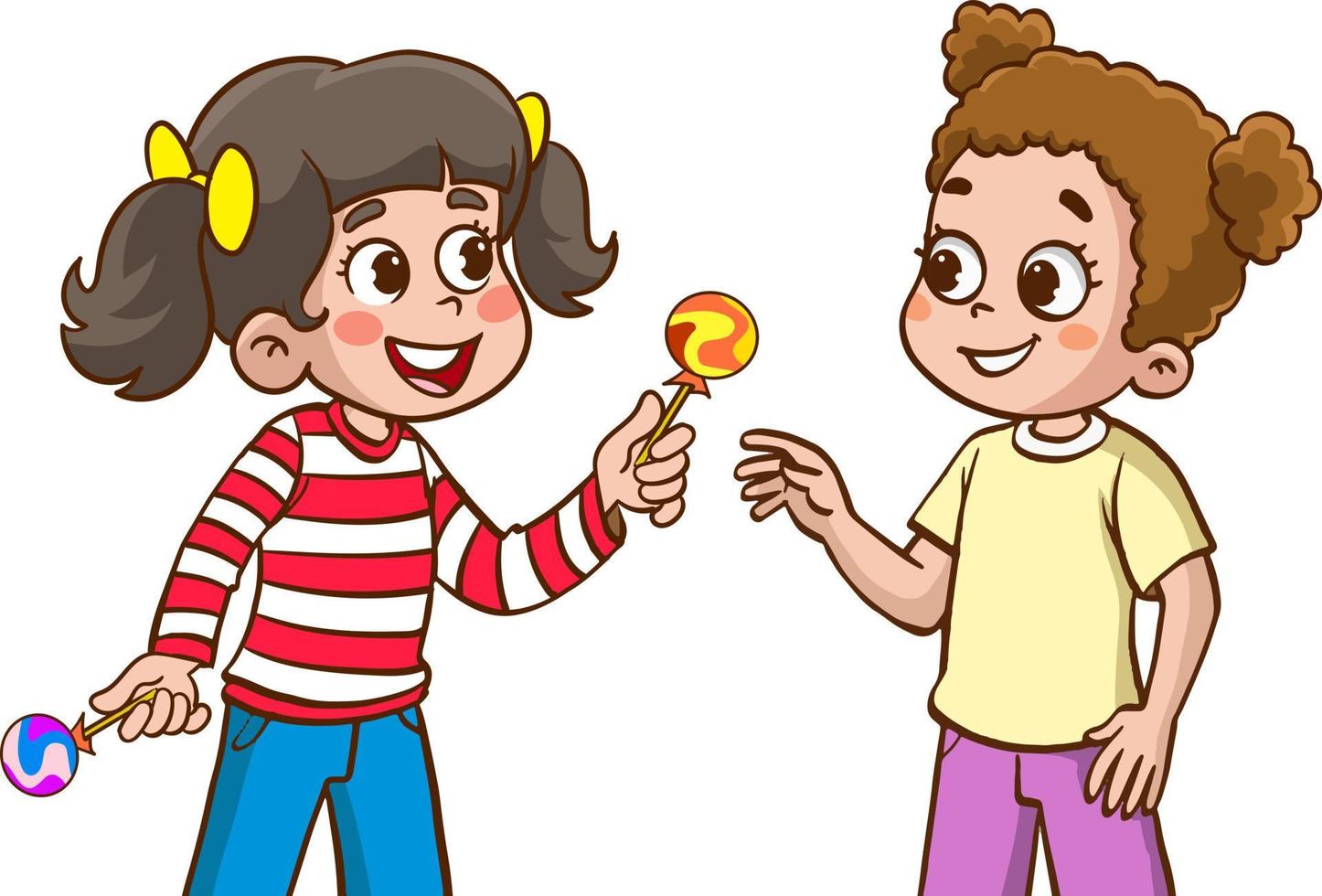 children giving candy to friend vector illustration