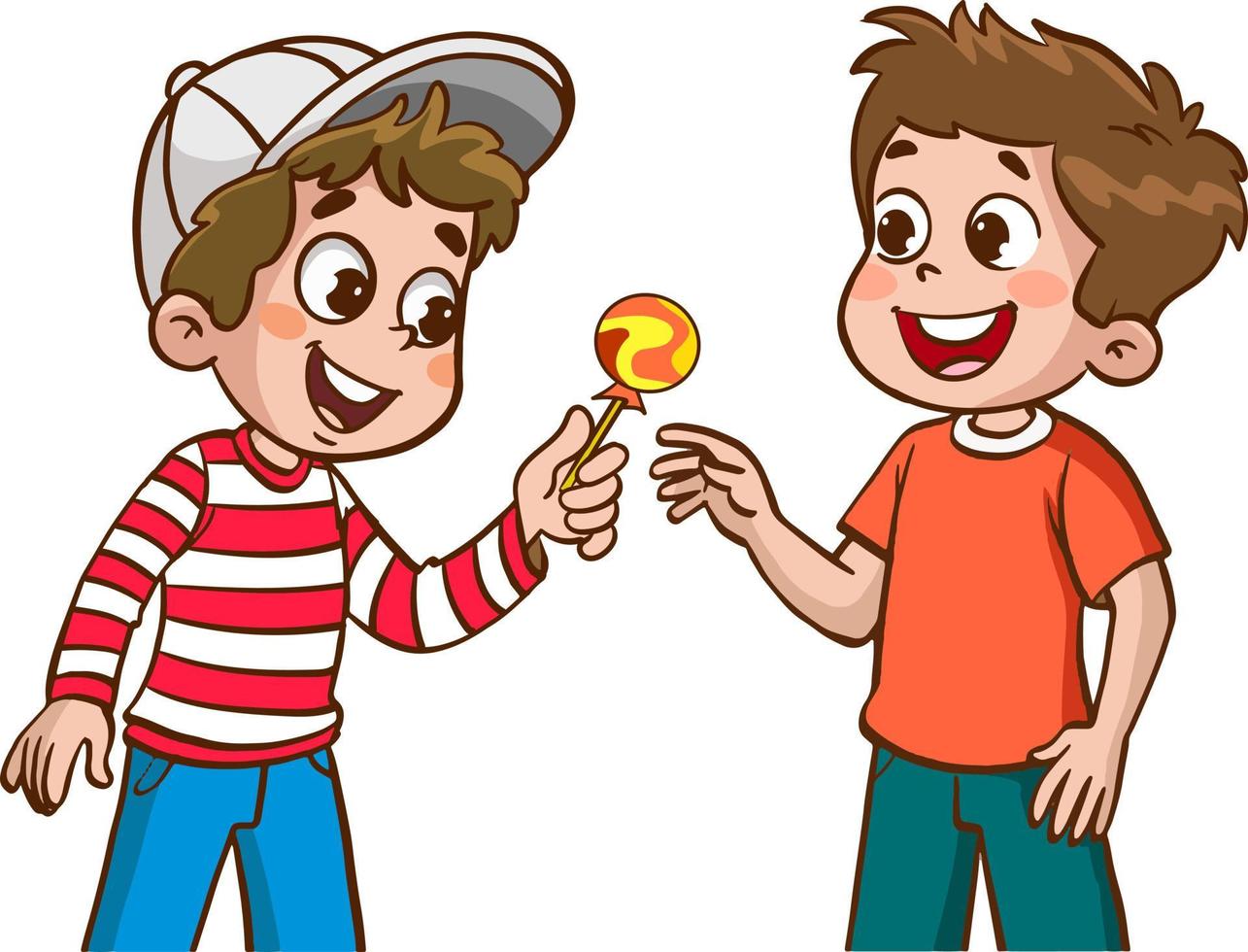 children giving candy to friend vector illustration