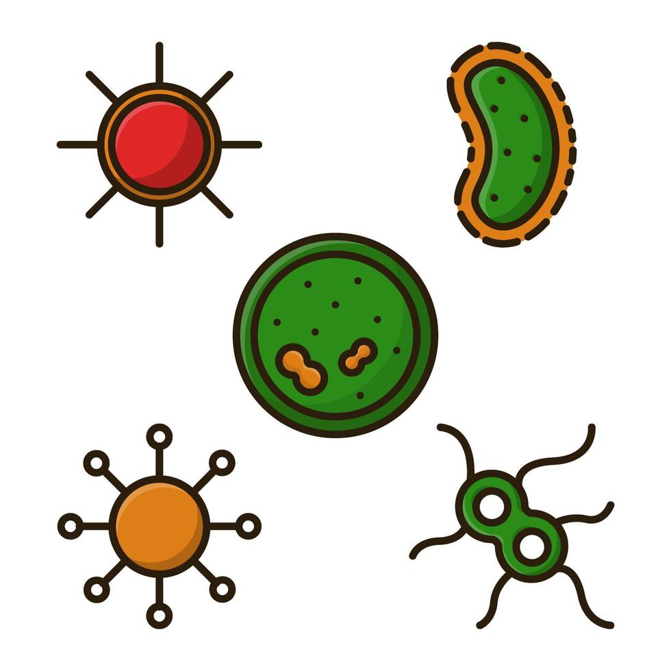 microbio germen virus y bacterias lleno contorno icono diseño vector