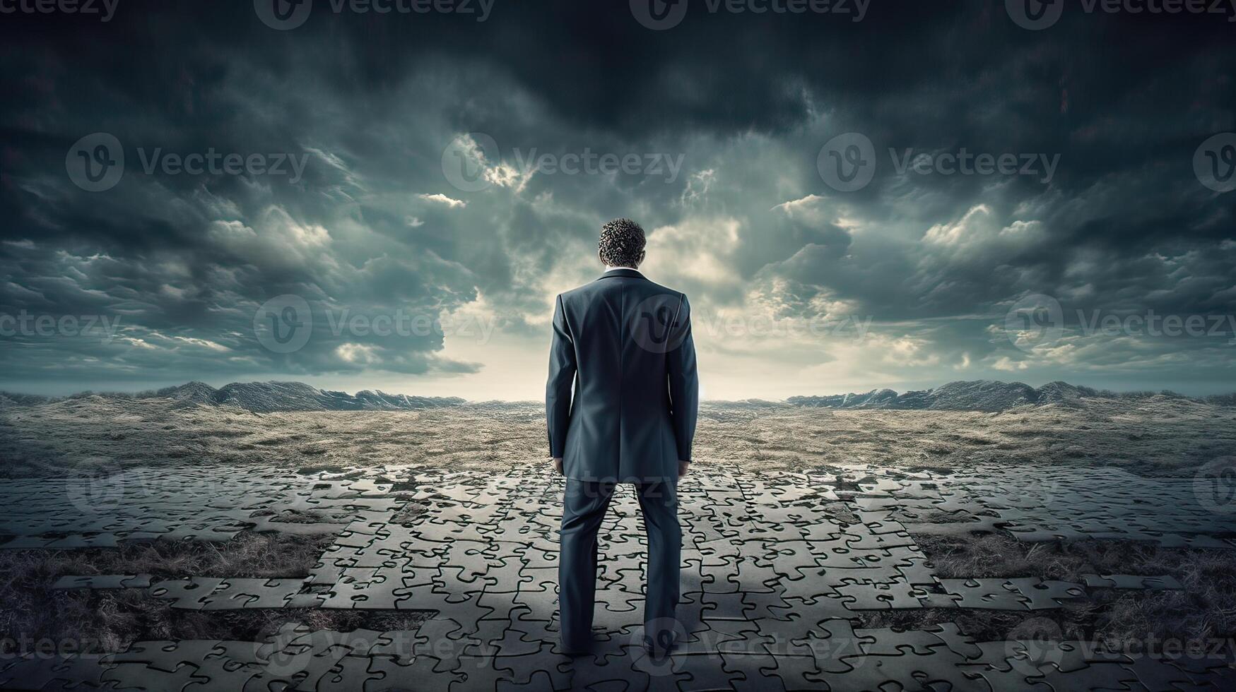 Rearview the businessman walking toward to concrete Maze. Businessman in front of a vast maze. Business and life concept. . photo
