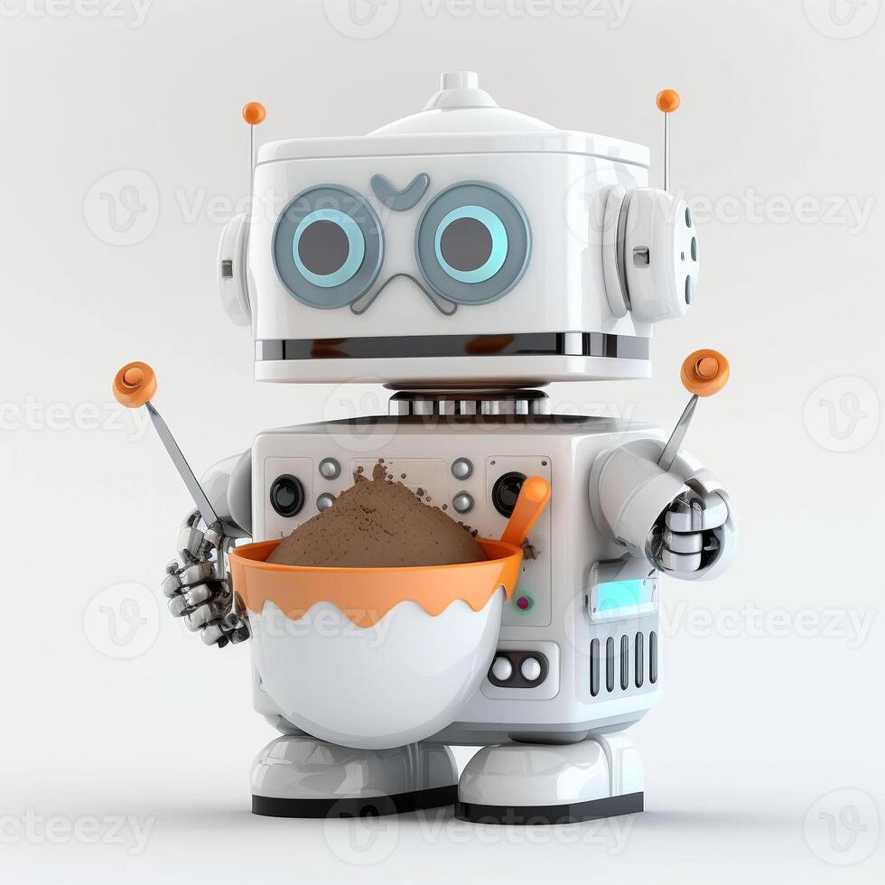 A chef robot prepares food. photo