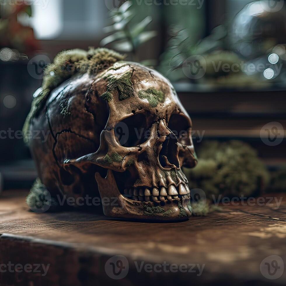 Old Skull on table. . photo
