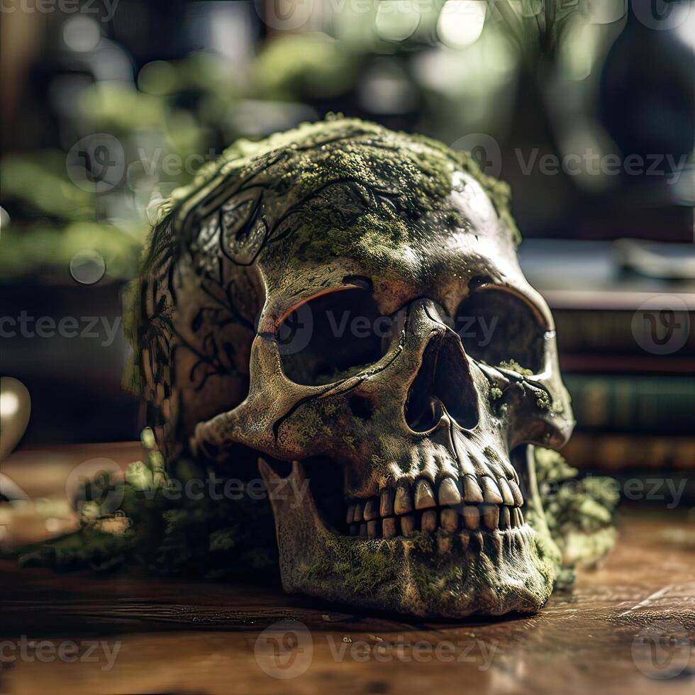 Old Skull on table. . photo