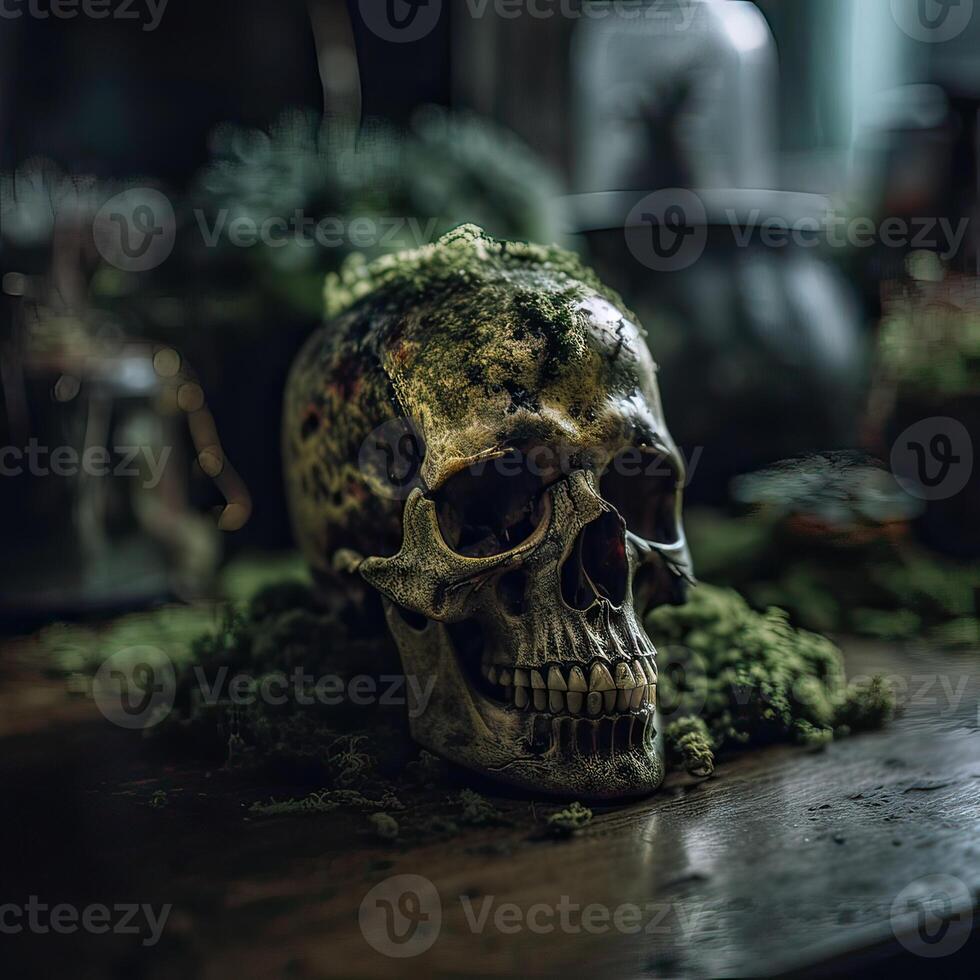 Old Skull on table. . photo