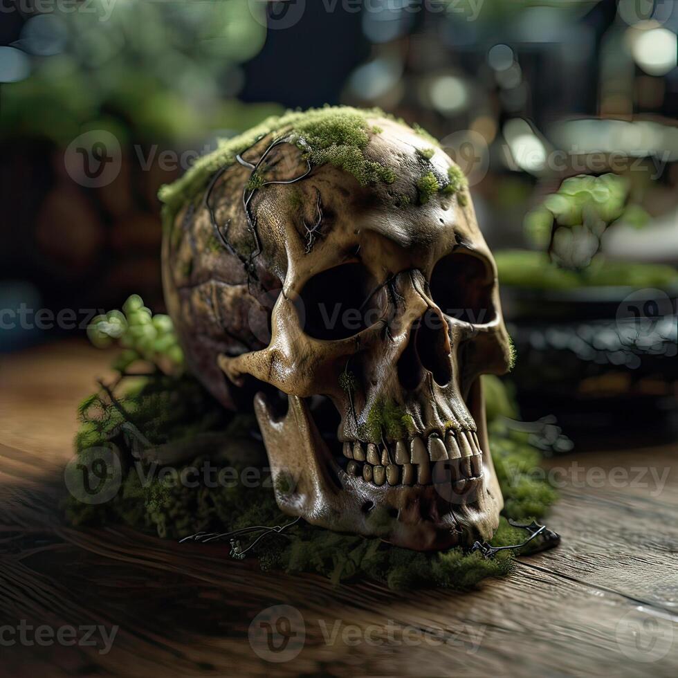 Old Skull on table. . photo