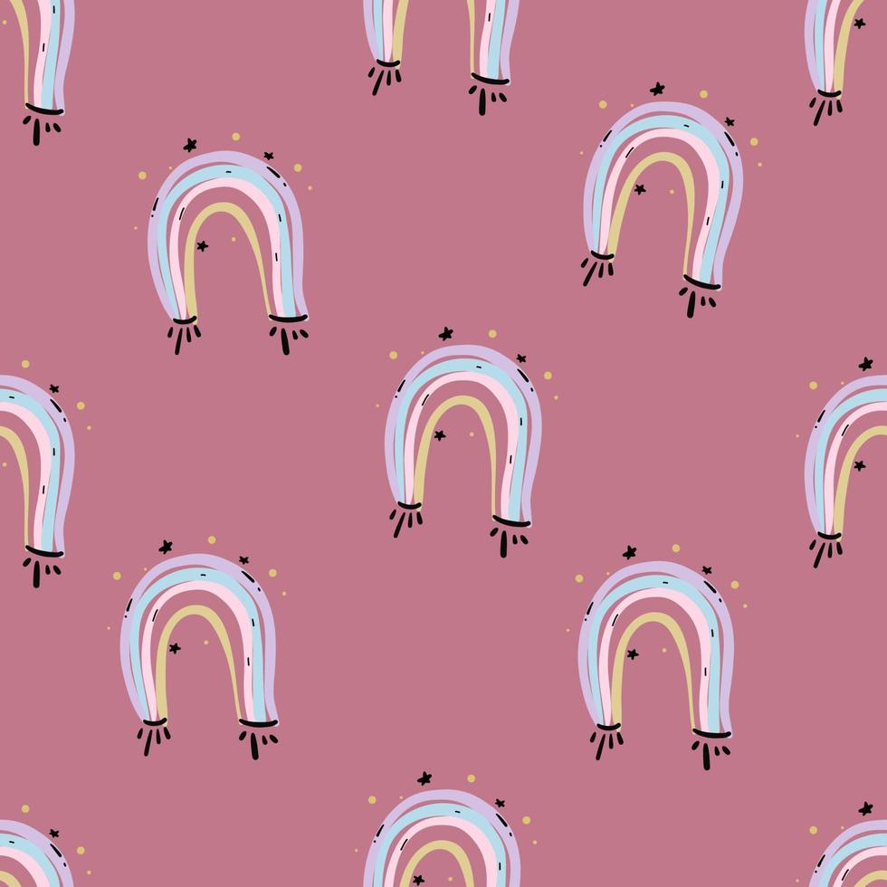 Seamless vector pattern with cute rainbows and hearts