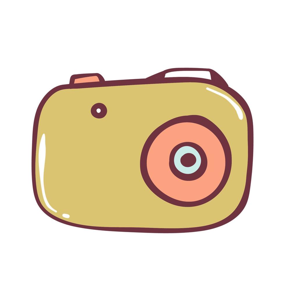 Cute kawaii camera smiling and winking. Cartoon character photographic equipment. T shirt design element. Pink and blue camera icon. Small mirrorless camera. Vector illustration, flat, clip art