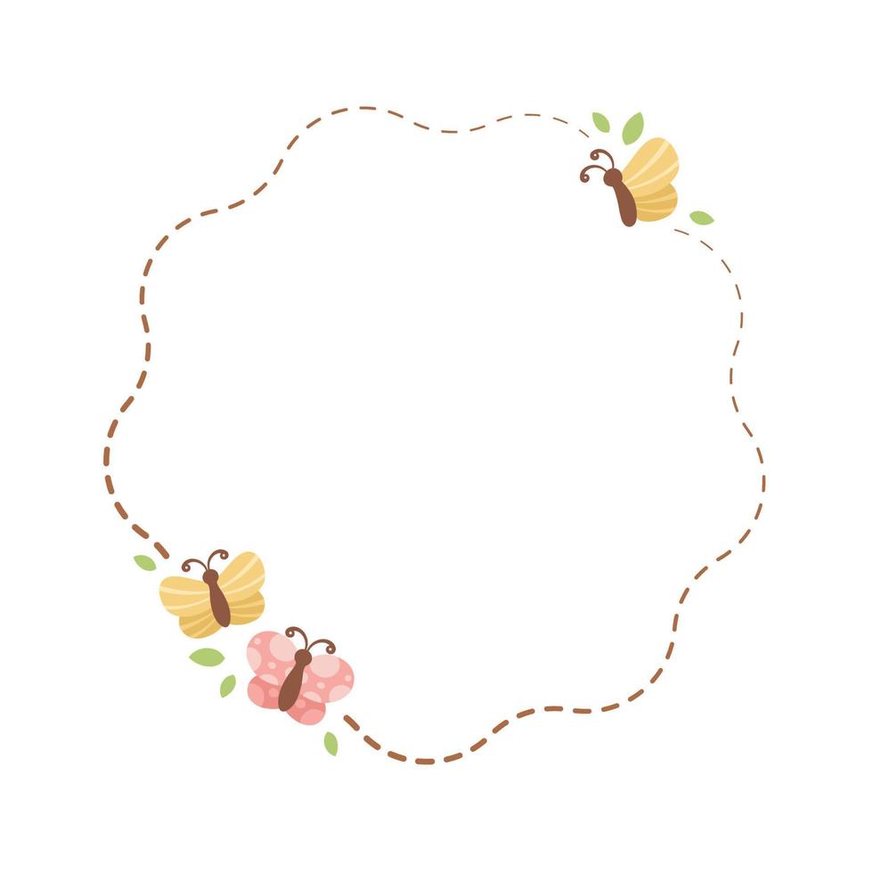 Cute Floral Butterfly Frame. Spring Summer Border Vector Illustration.