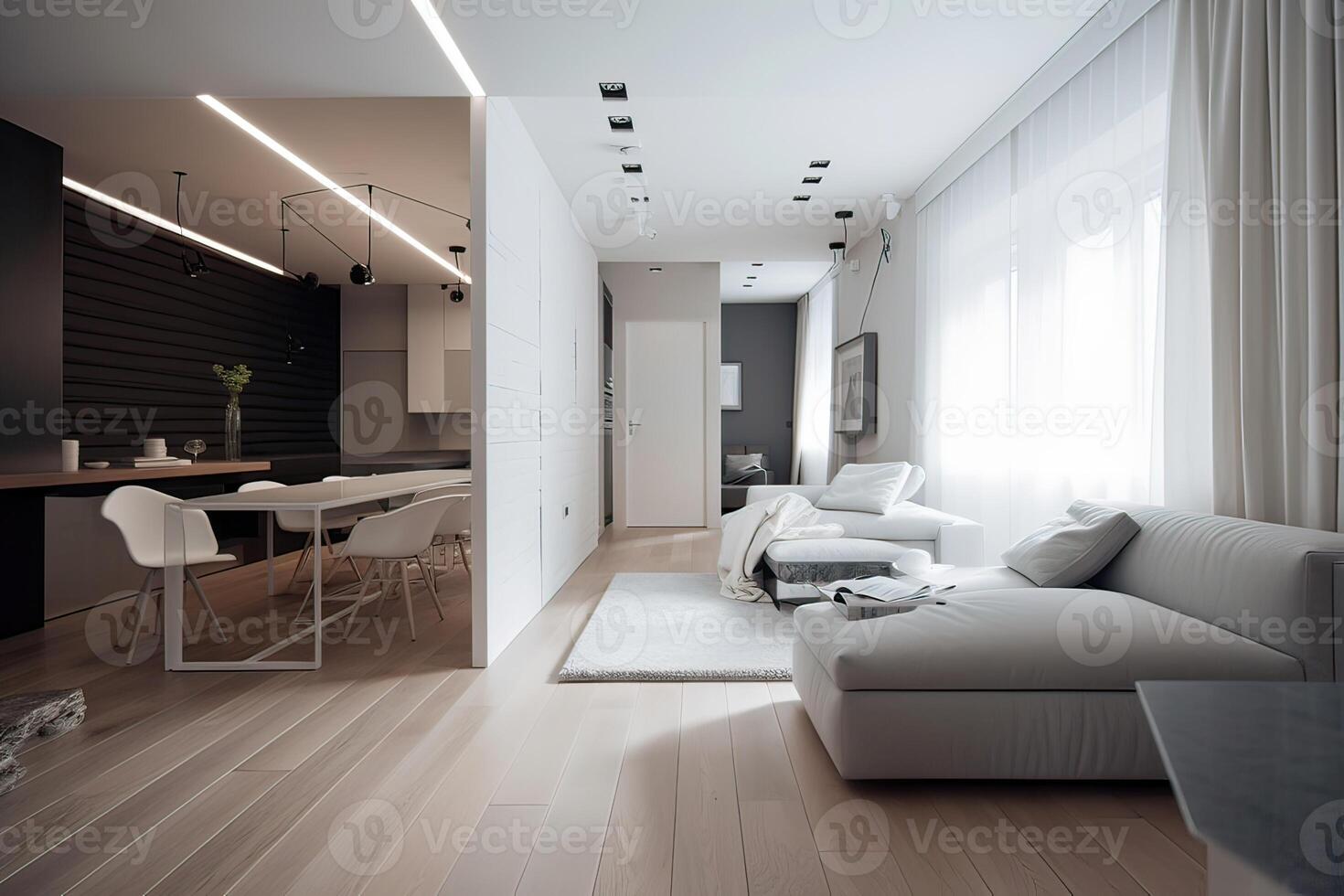 vivo habitación interior. sala interior en escandinavo estilo. moderno mueble colocar. generativo ai. foto