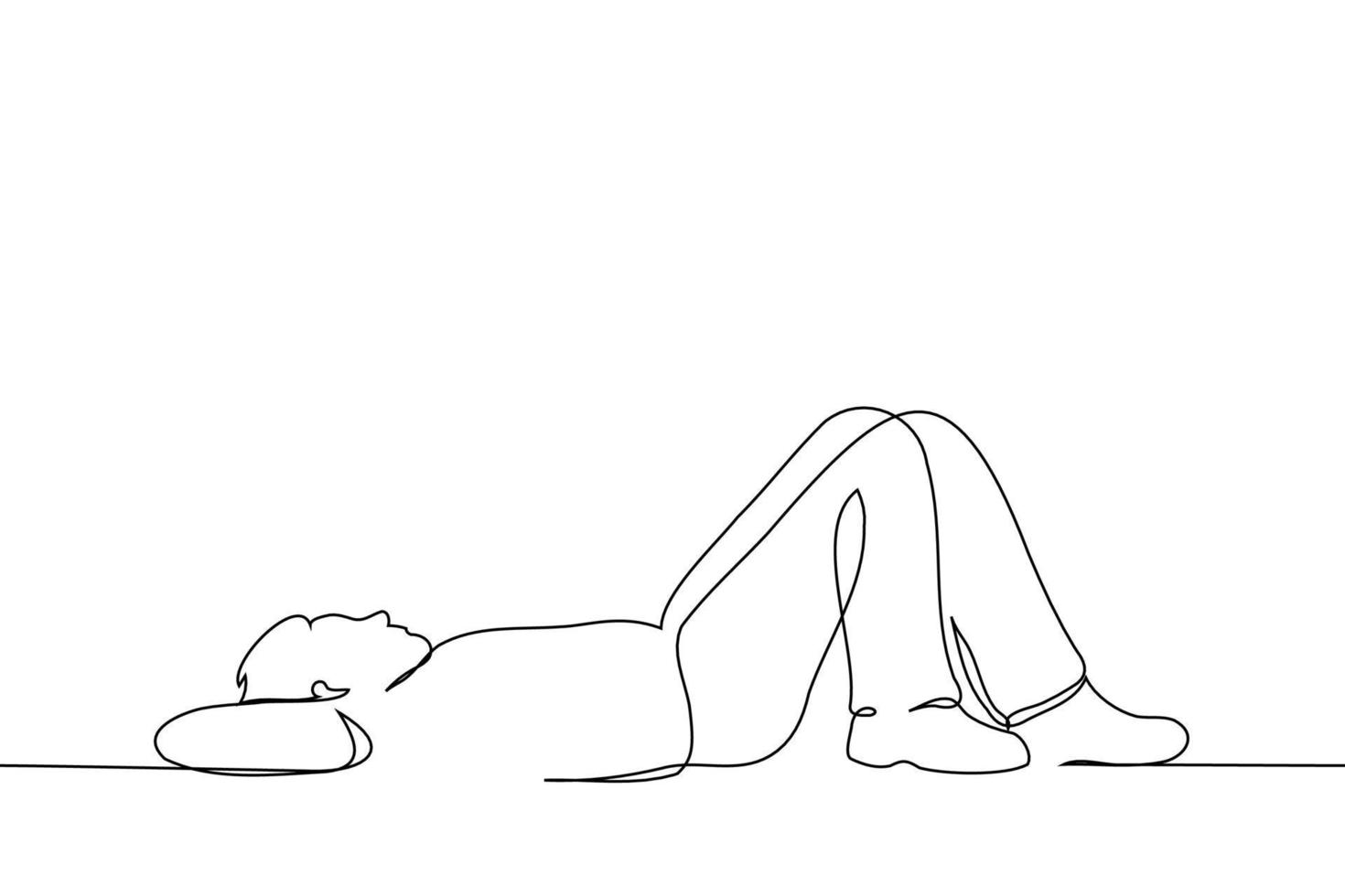 man lying on his back with his legs bent - one line drawing vector. concept to wallow, procrastinate, lie down vector