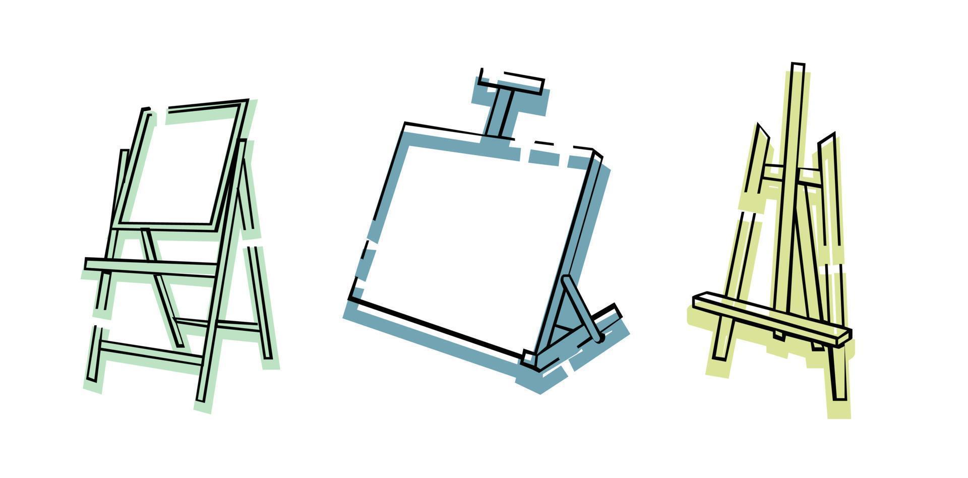 A set of icons, drawing tools, a wooden easel with paints and brushes, a  vector illustration in cartoon style on a white background 9734601 Vector  Art at Vecteezy