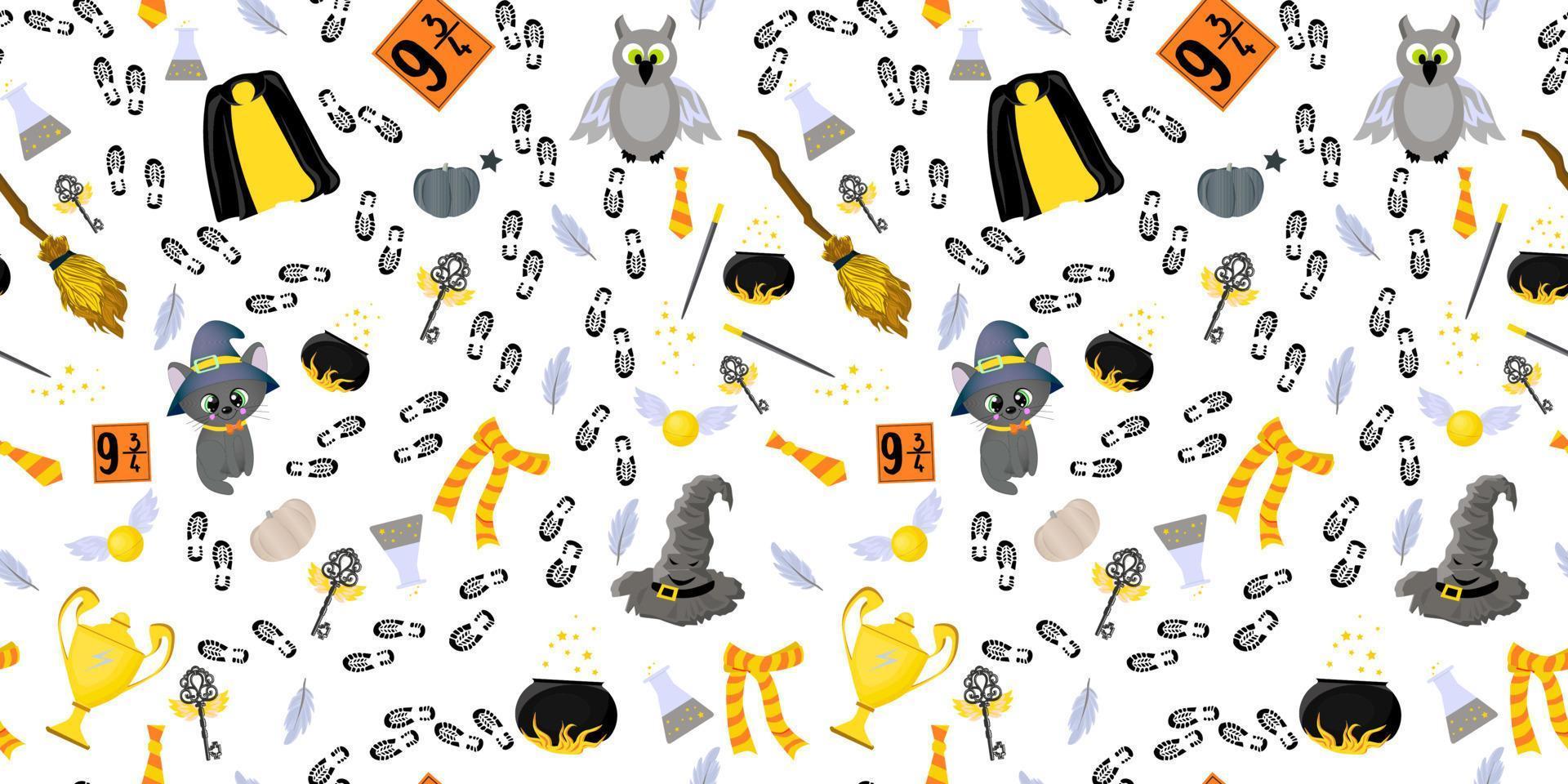 seamless pattern magic and sorcery. Magic items. School of Magic. vector