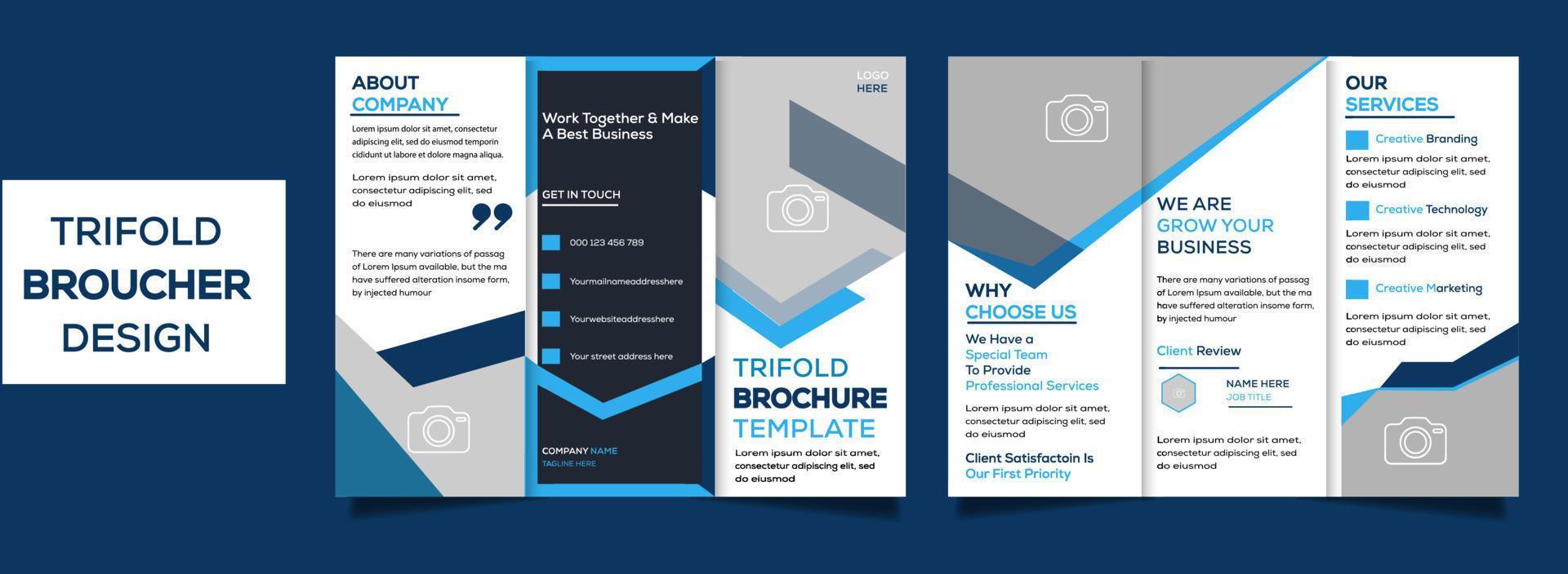 Tri fold brochure design with line shapes, corporate business template for tri fold flyer vector