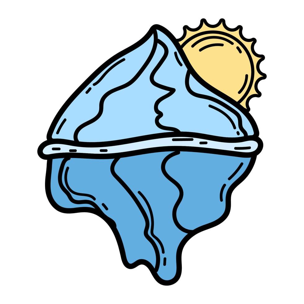 Icons. Ecology. Iceberg. Sun. Global warming. Icon in modern style. Linear style. vector