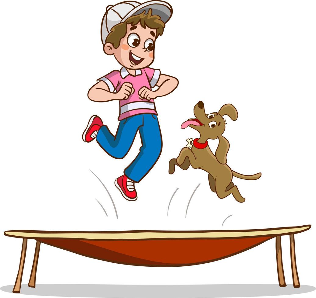 kids jumping on trampoline cartoon vector